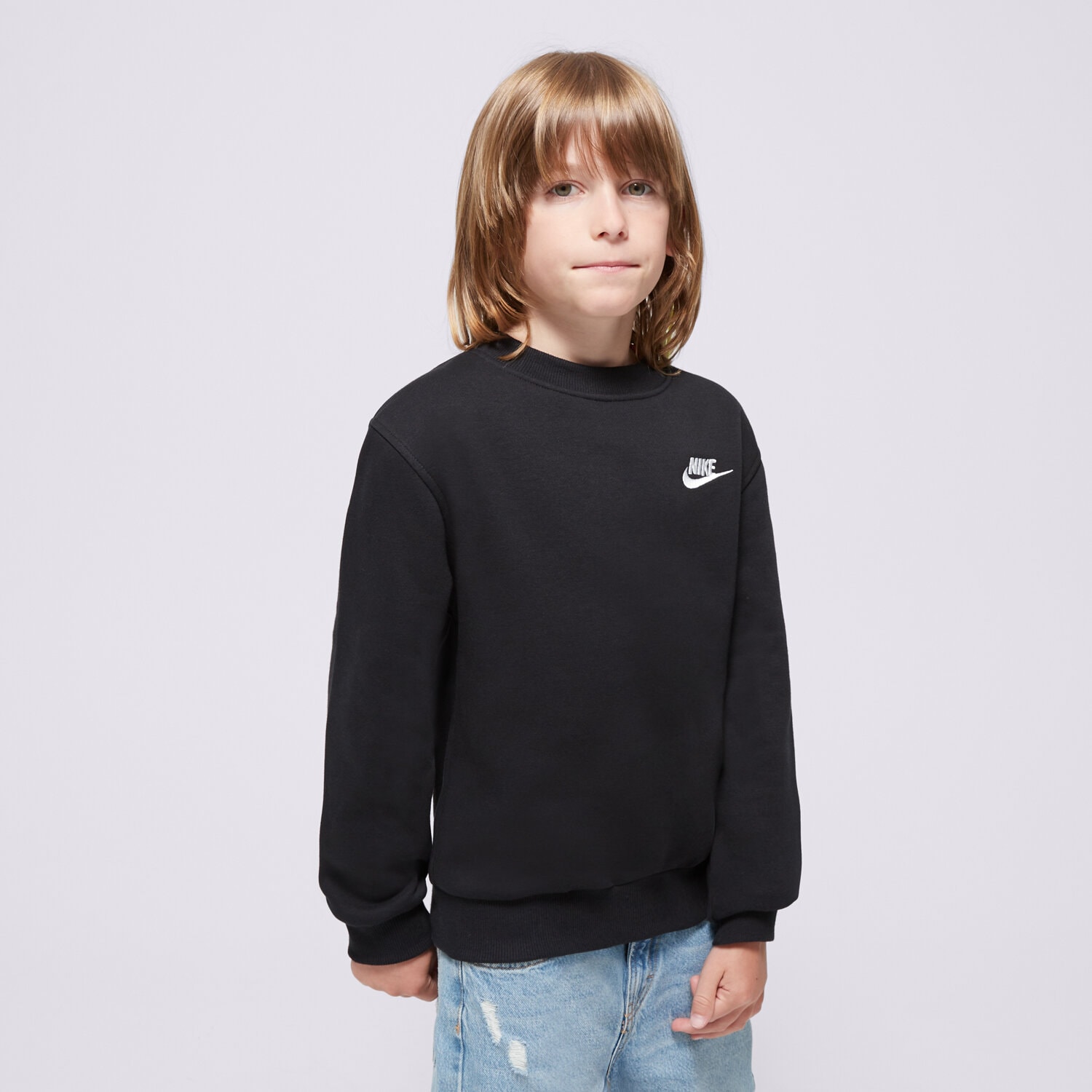 Sportowa bluza dziecięca NIKE BLUZA K NSW CLUB FLC CREW LS LBR BOY FD3006-010 CZARNY