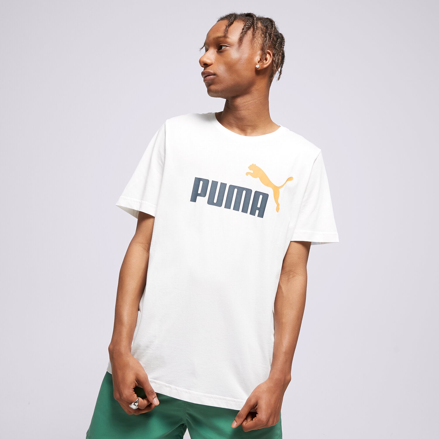 Koszulka, t-shirt sportowy męski PUMA T-SHIRT ESS+ 2 COL LOGO 58675958 BIAŁY