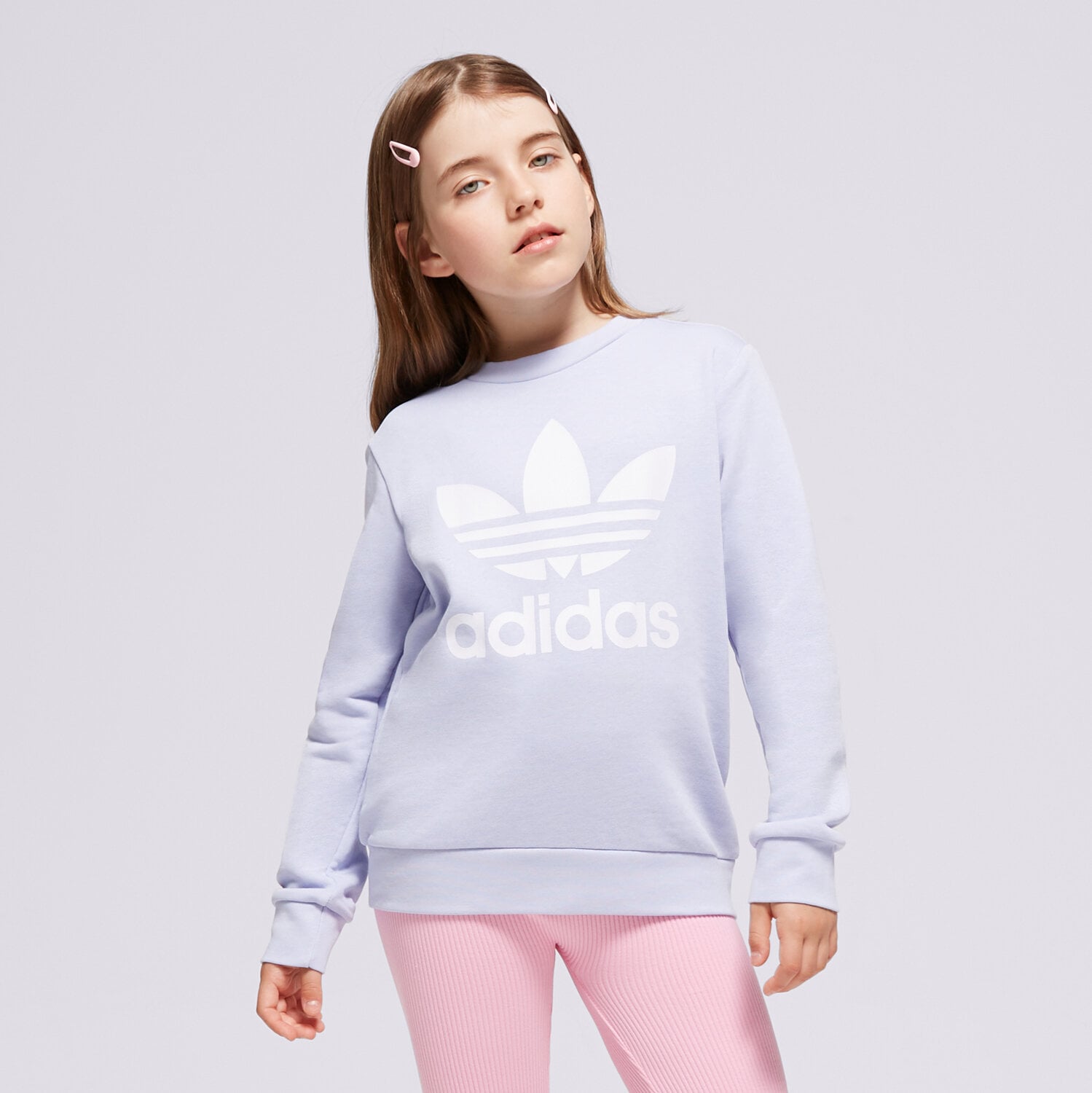 Sportowa bluza dziecięca ADIDAS BLUZA TREFOIL CREW GIRL IN8428 FIOLETOWY