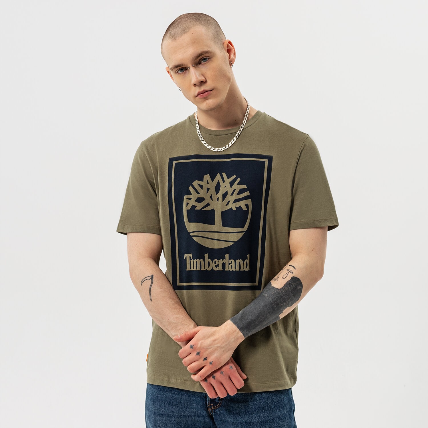 Koszulka, t-shirt sportowy męski TIMBERLAND T-SHIRT YC SS STACK LOGO TEE (REGULAR) TB0A2AJ1AX21 KHAKI