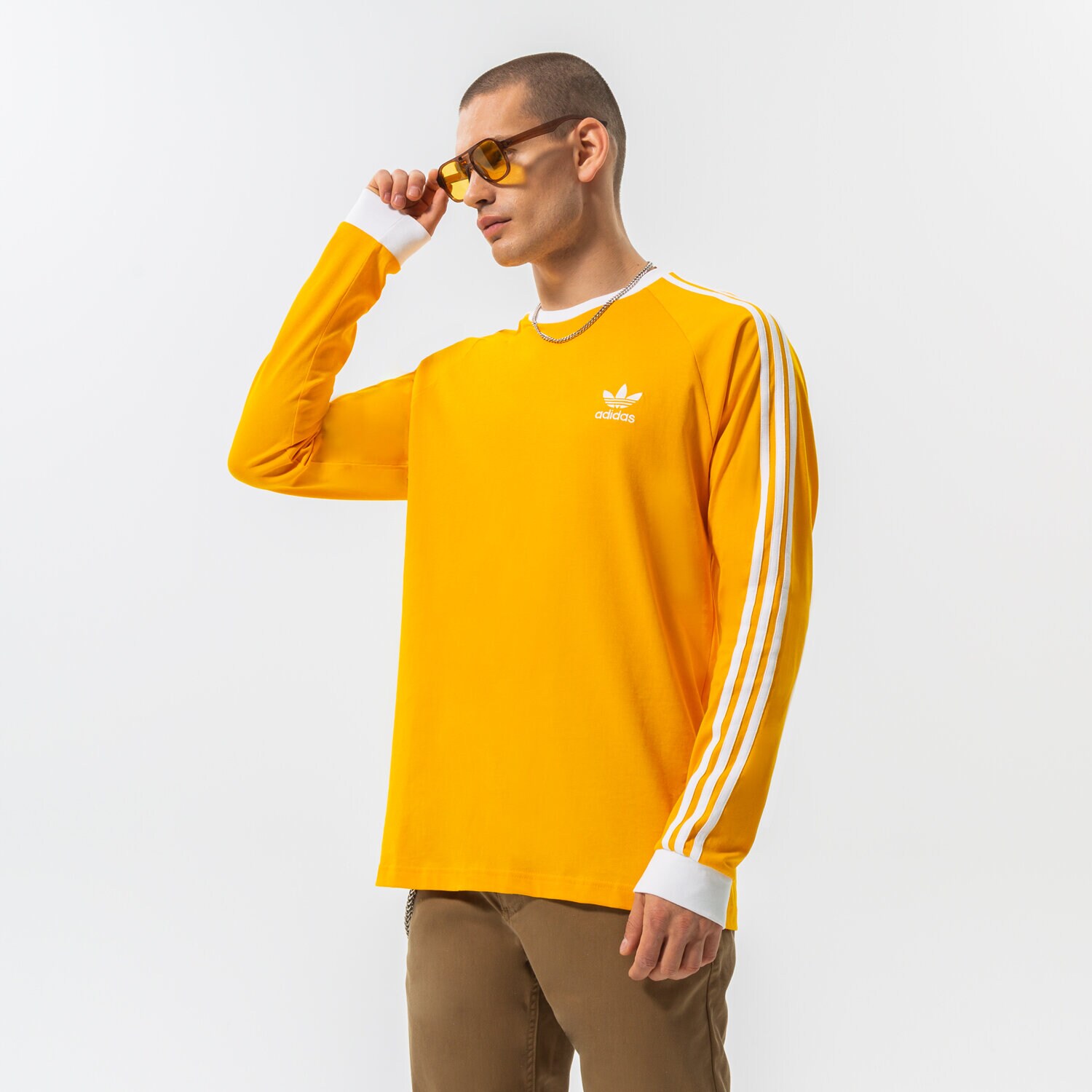Koszulka, t-shirt sportowy męski ADIDAS T-SHIRT 3-STRIPES LS T HK7287 POMARAŃCZOWY