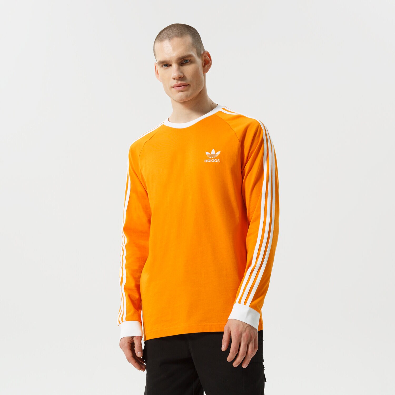 Koszulka, t-shirt sportowy męski ADIDAS T-SHIRT 3-STRIPES LS T HE9531 POMARAŃCZOWY