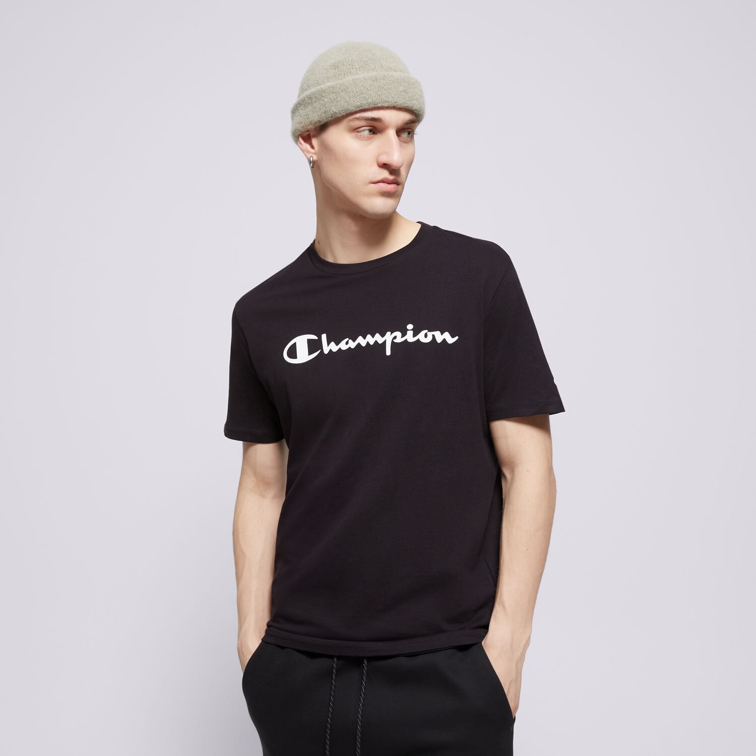 Koszulka, t-shirt sportowy męski CHAMPION T-SHIRT CREWNECK T-SHIRT 216957KK001 CZARNY