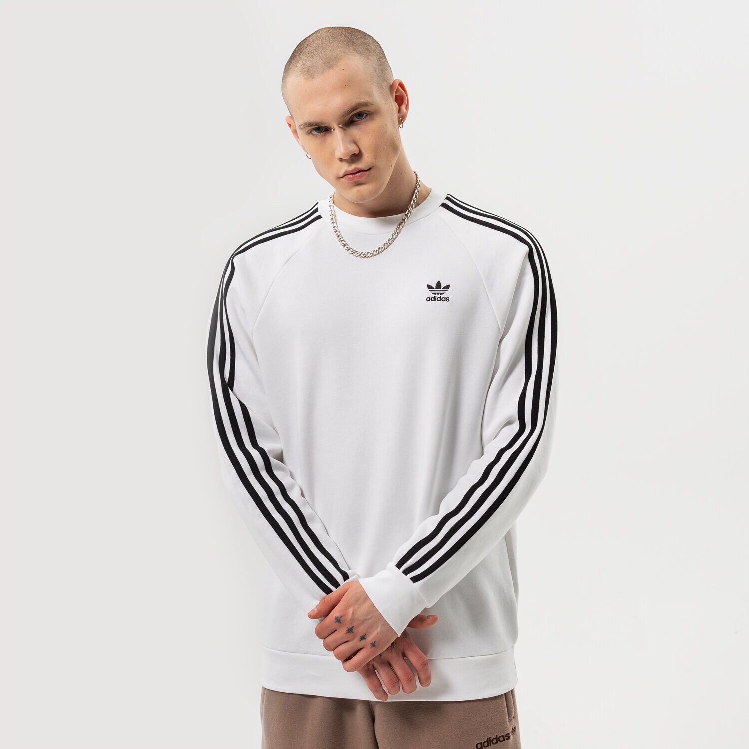Bluza męska ADIDAS BLUZA 3-STRIPES CREW HE9483 BIAŁY