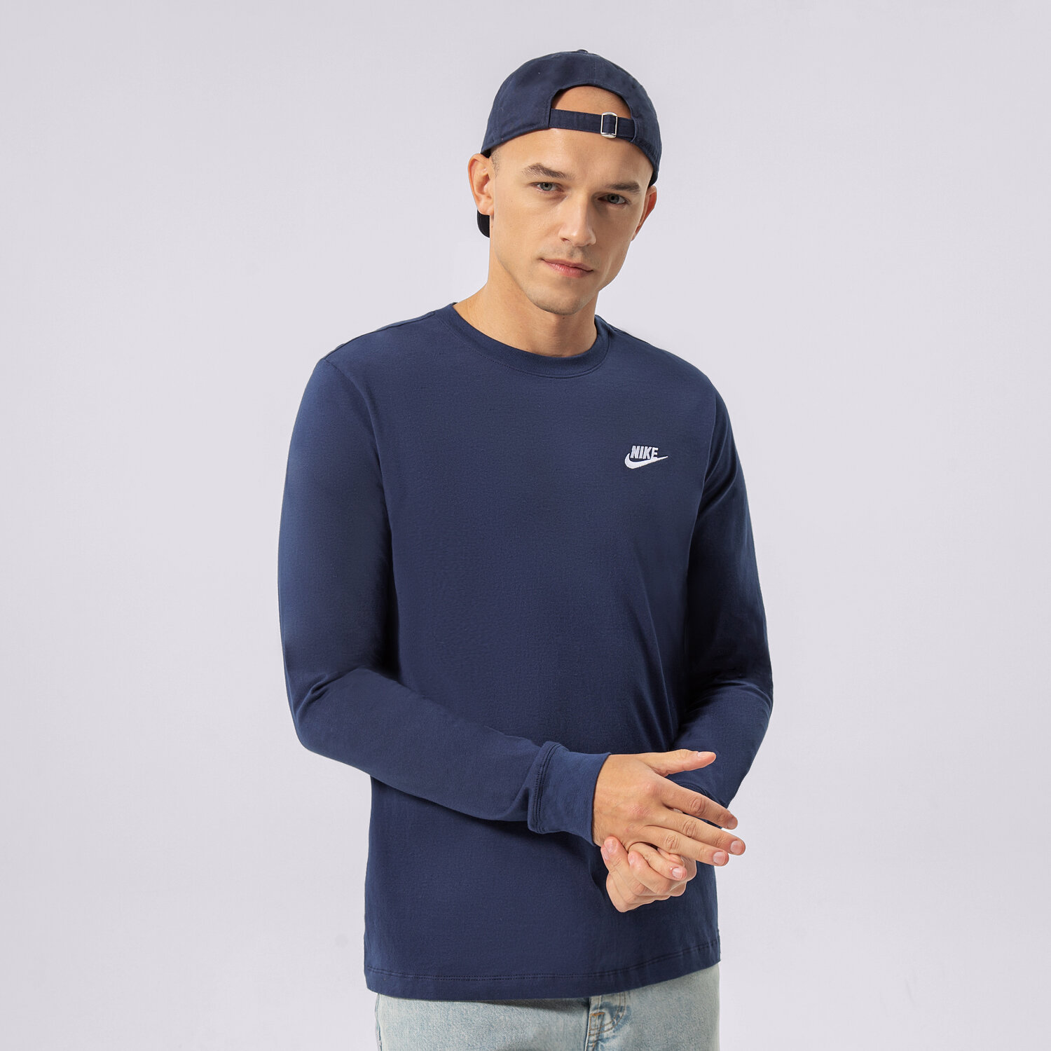 Koszulka, t-shirt sportowy męski NIKE T-SHIRT NSW CLUB LONG-SLEEVE TEE AR5193-410 GRANATOWY