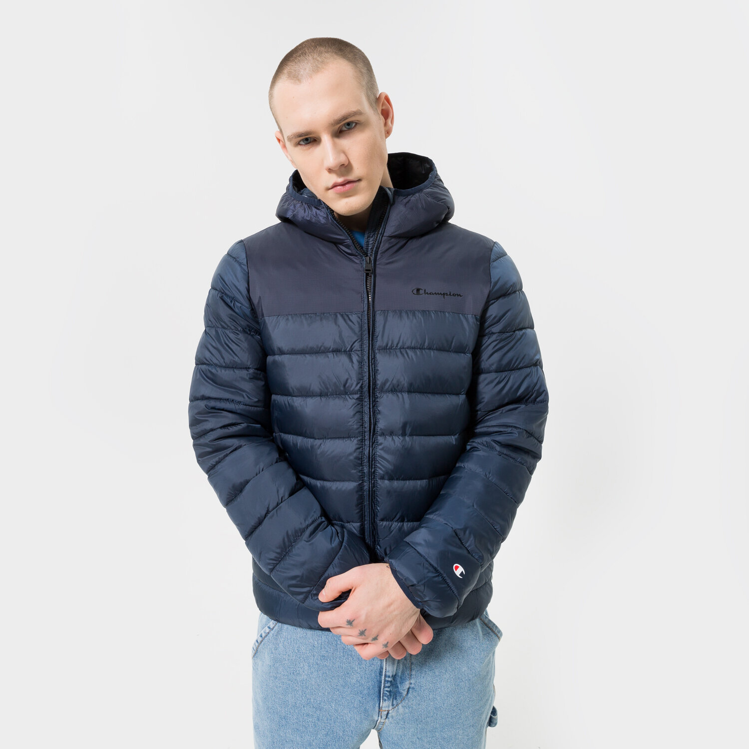 Kurtka zimowa męska CHAMPION KURTKA ZIMOWA HOODED JACKET 218073BS501 GRANATOWY