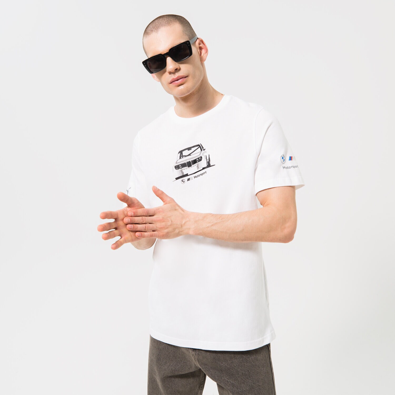 Koszulka, t-shirt sportowy męski PUMA T-SHIRT PUMA BMW MMS ESS CAR GRAPHIC TEE 535886-02 BIAŁY