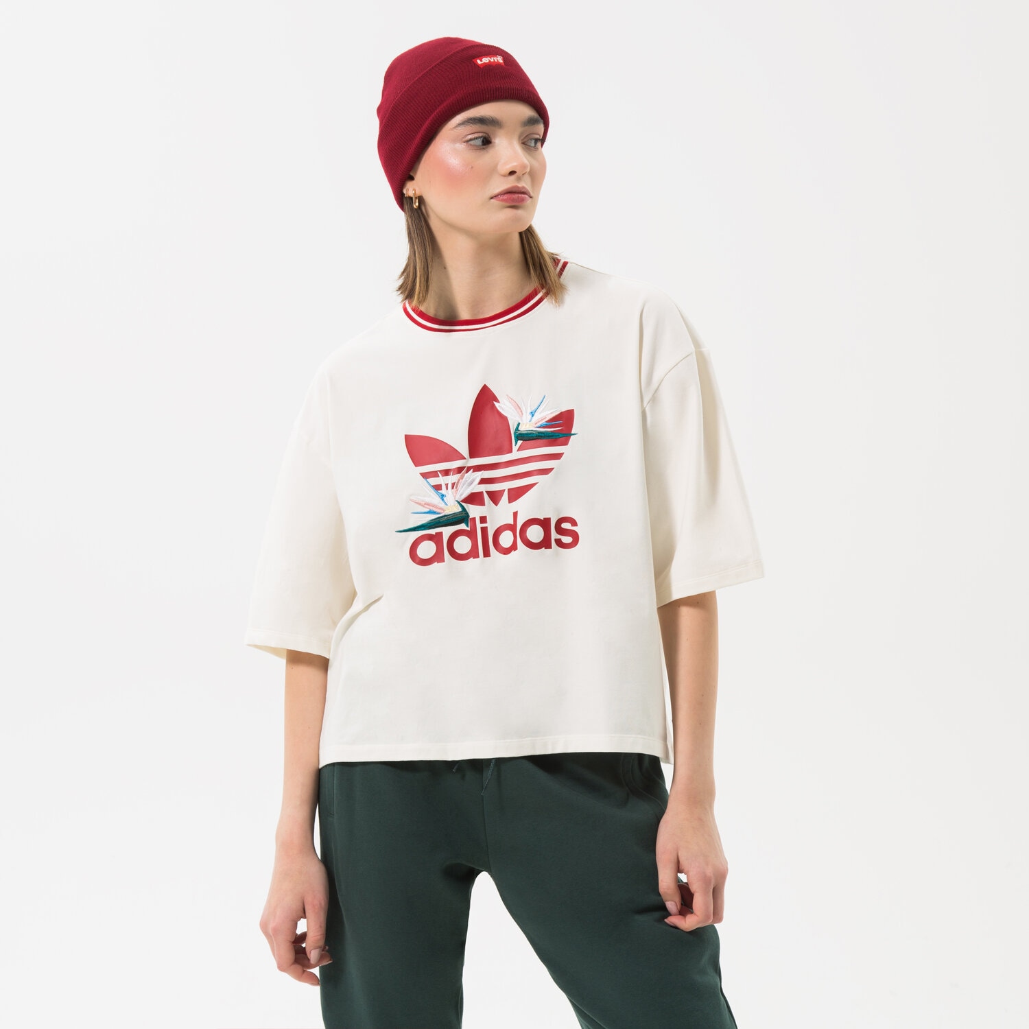 Koszulka, t-shirt damski ADIDAS T-SHIRT LOOSE HM2618 BIAŁY