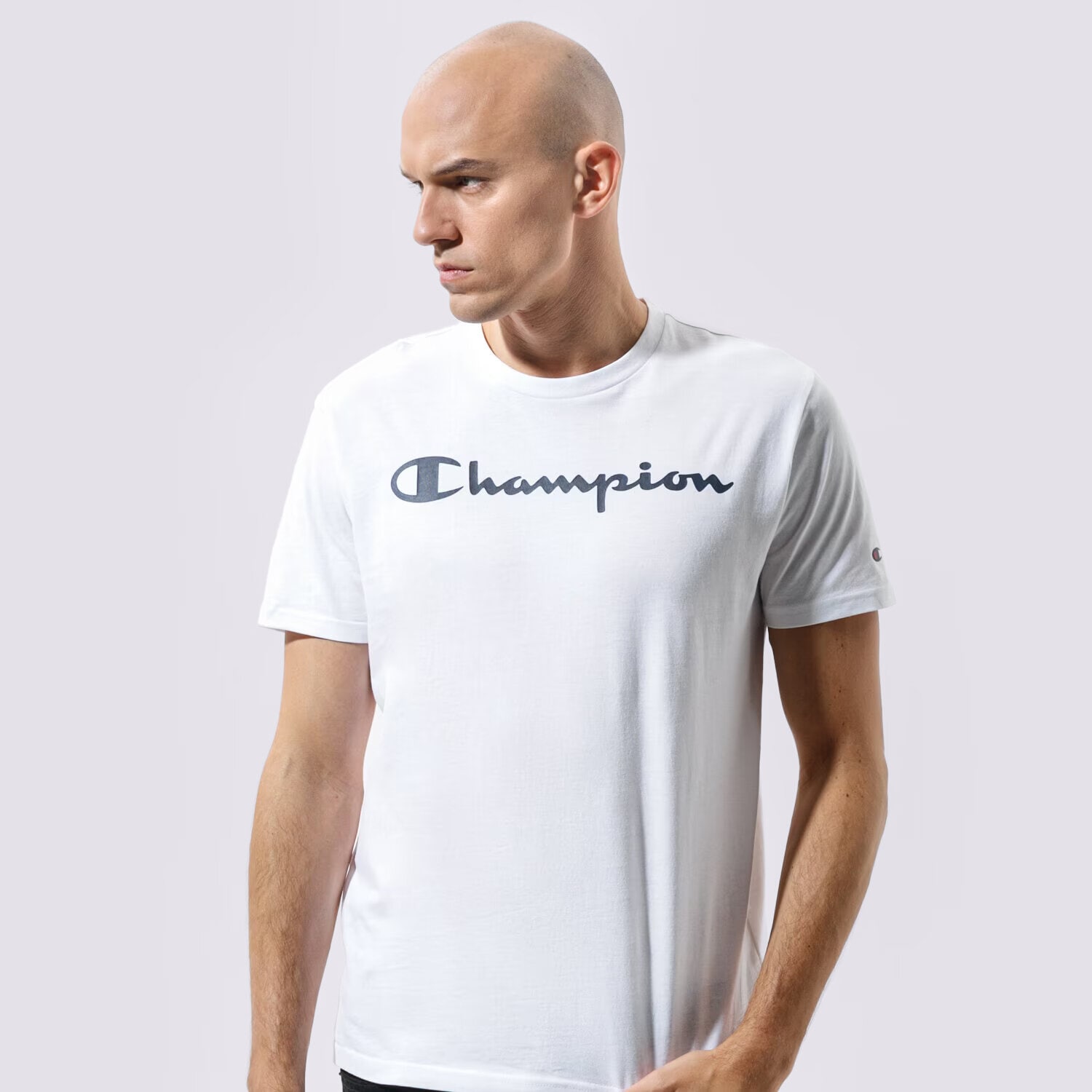 Koszulka, t-shirt sportowy męski CHAMPION T-SHIRT CREWNECK T-SHIRT 216957WW001 BIAŁY