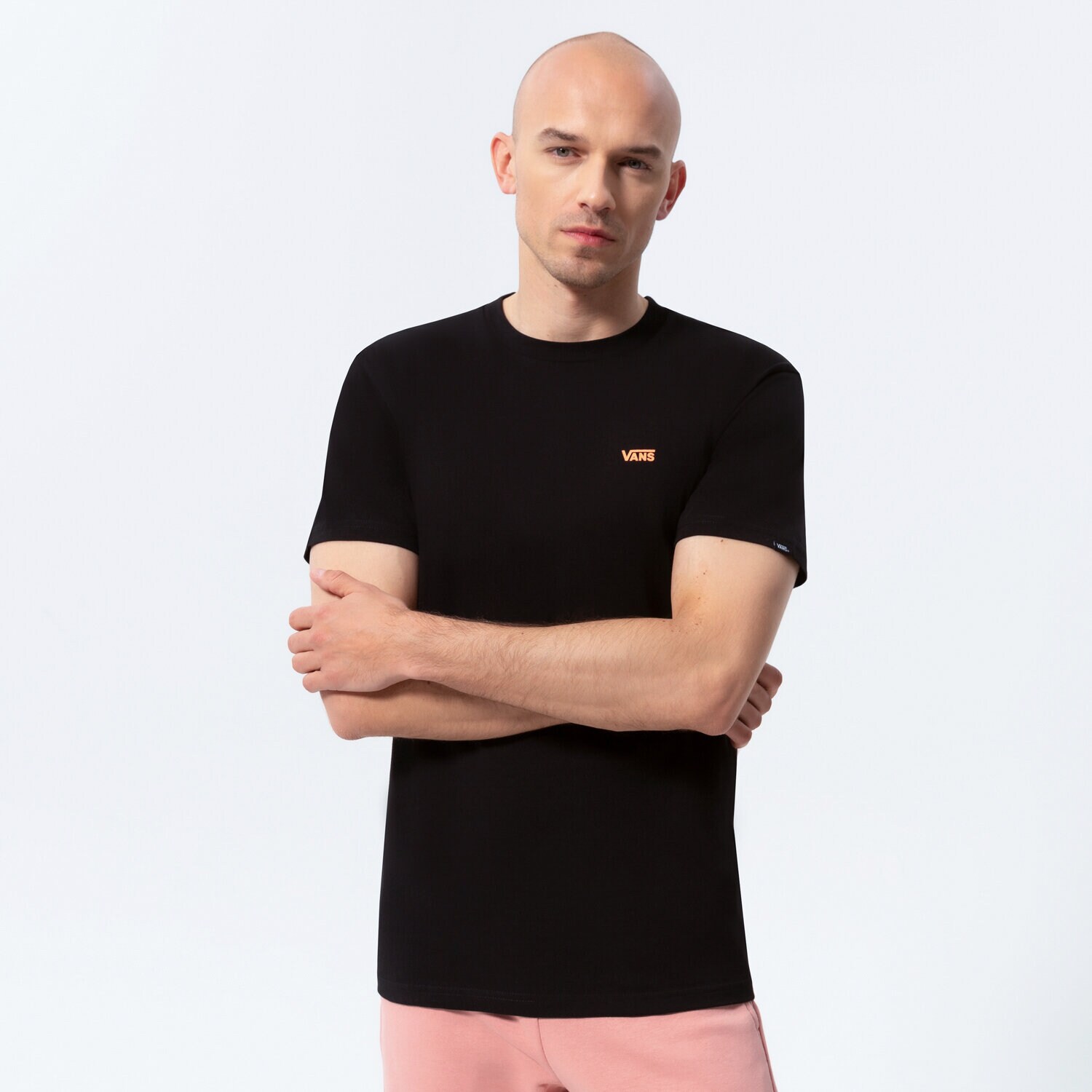 Koszulka, t-shirt sportowy męski VANS T-SHIRT MN LEFT CHEST LOGO TEE BLACK/MELON VN0A3CZEZ101 CZARNY