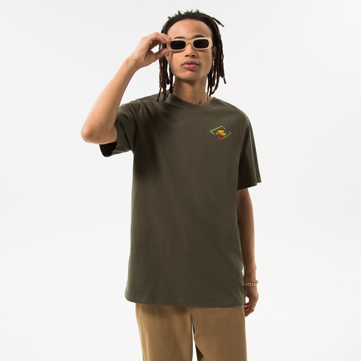 Koszulka, t-shirt sportowy męski JORDAN T-SHIRT M J FLT MVP HBR SS CREW DV1443-325 KHAKI