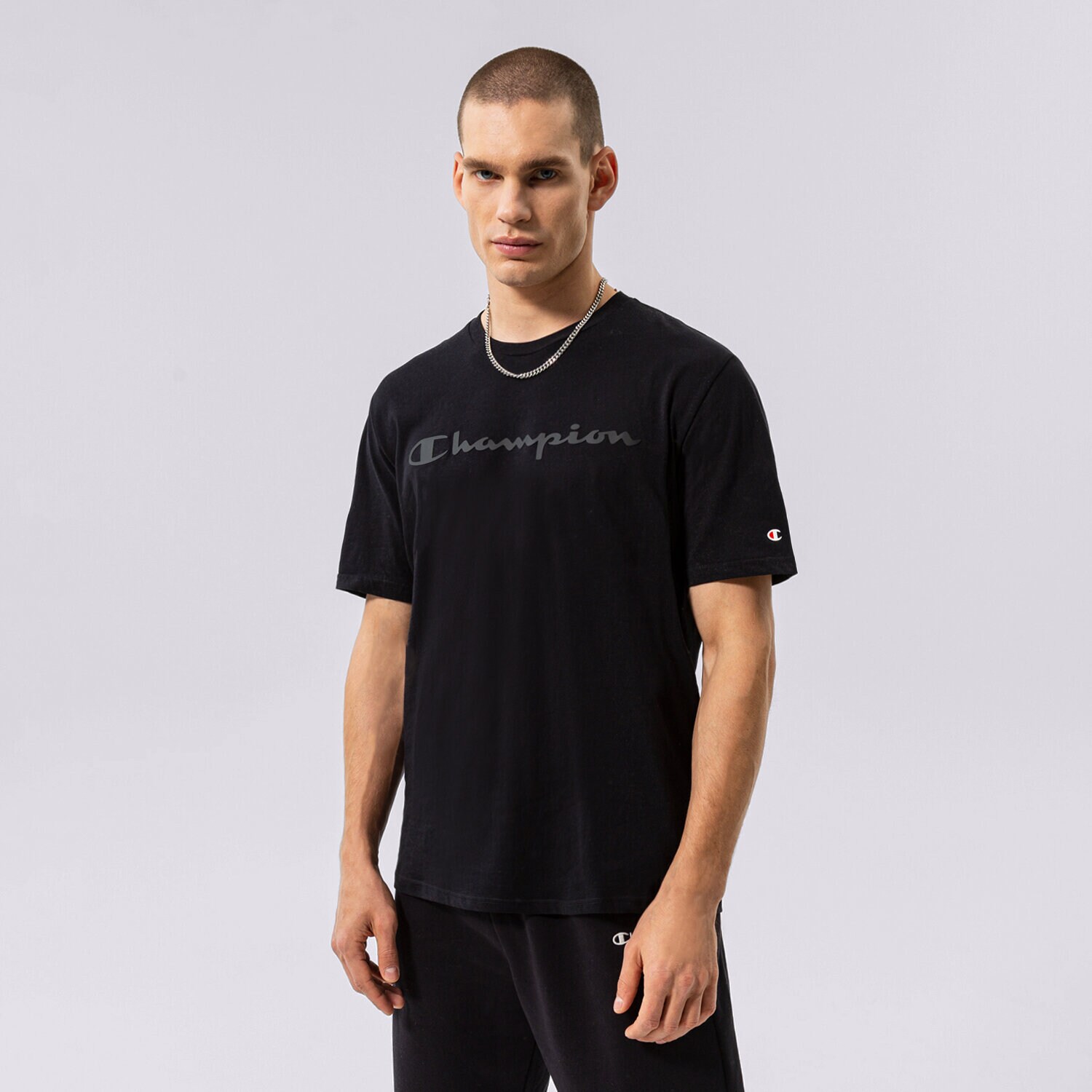 Koszulka, t-shirt sportowy męski CHAMPION T-SHIRT CREWNECK T-SHIRT 218284KK002 CZARNY