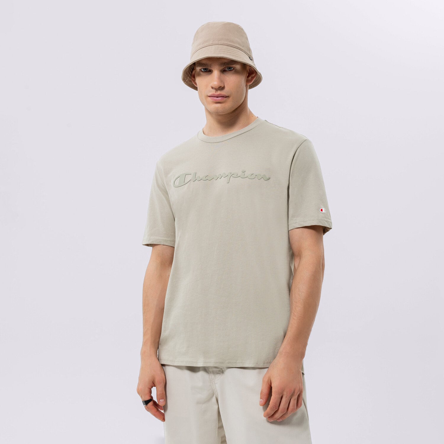 Koszulka, t-shirt sportowy męski CHAMPION T-SHIRT CREWNECK T-SHIRT 218284ES066 SZARY
