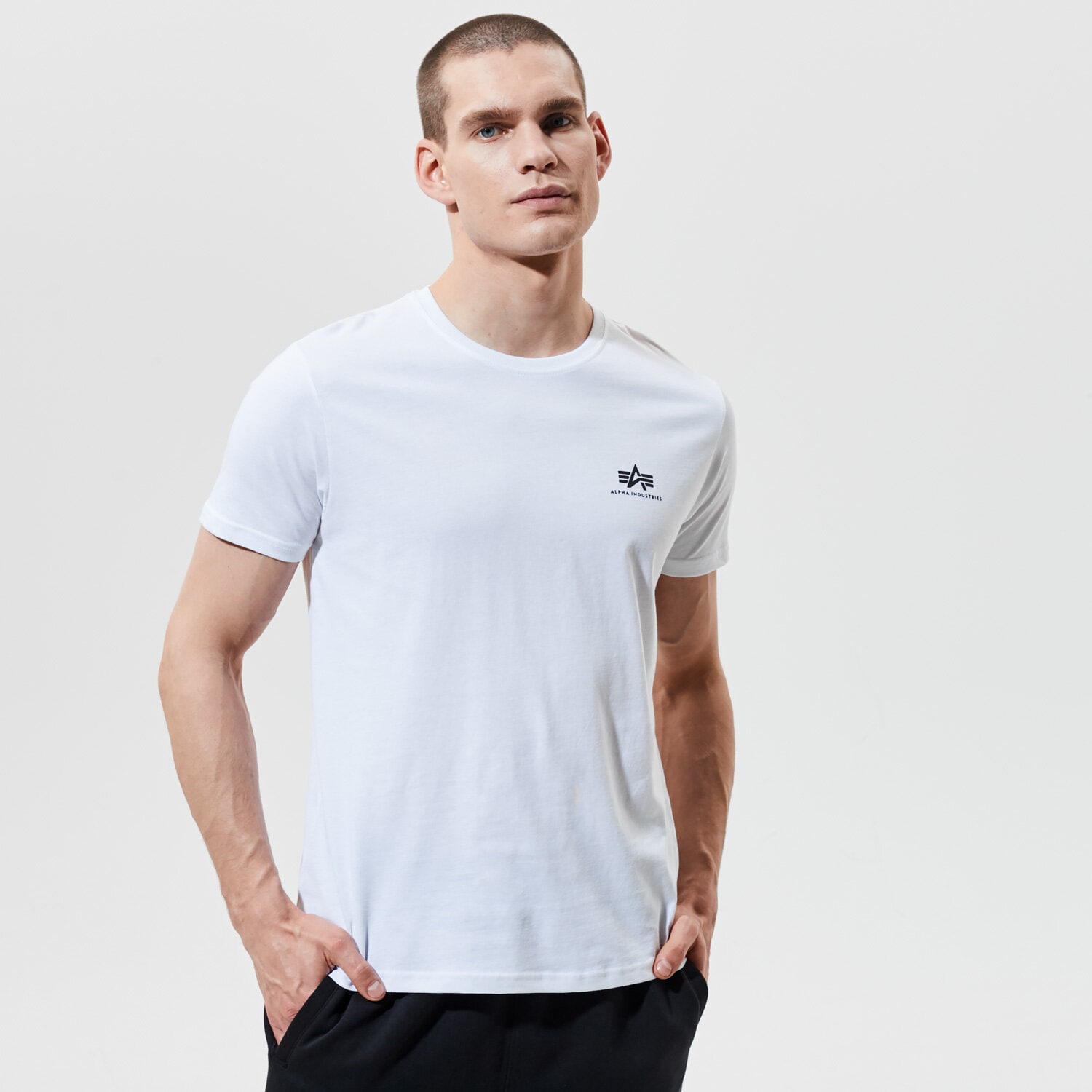 Koszulka, t-shirt sportowy męski ALPHA INDUSTRIES T-SHIRT BASIC T SMALL LOGO 188505-09 BIAŁY