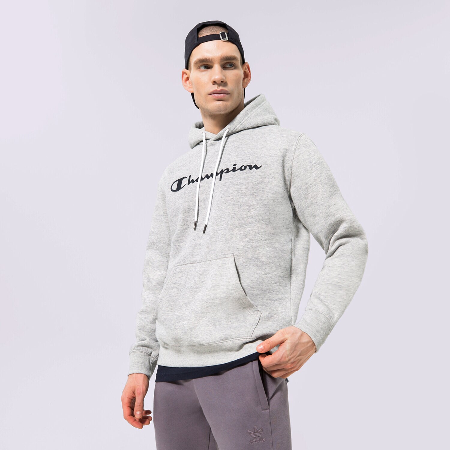 Bluza męska CHAMPION BLUZA Z KAPTUREM HOODED SWEATSHIRT 218282EM021 SZARY