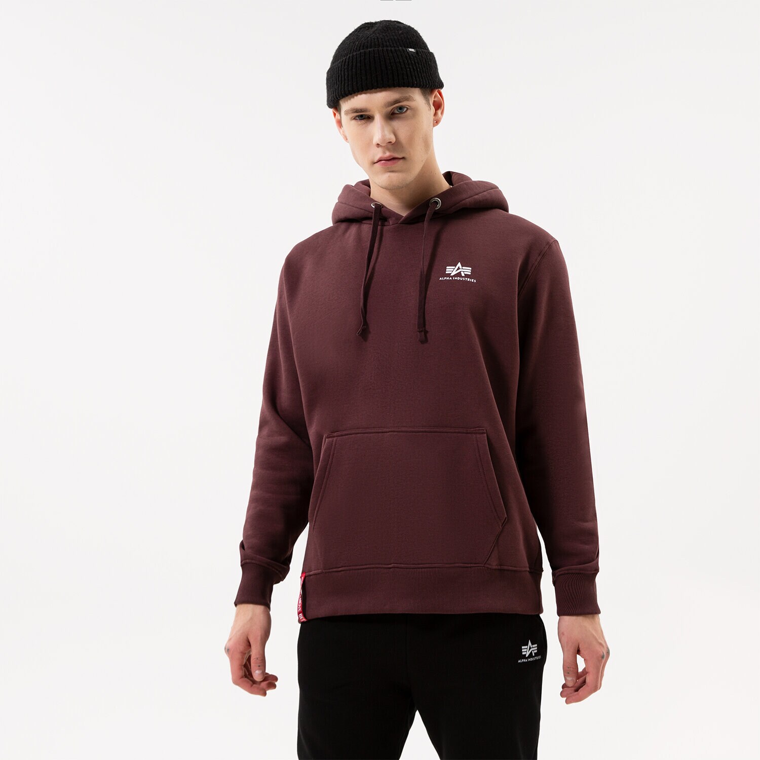 Bluza męska ALPHA INDUSTRIES BLUZA Z KAPTUREM BASIC 196318-21 BORDOWY