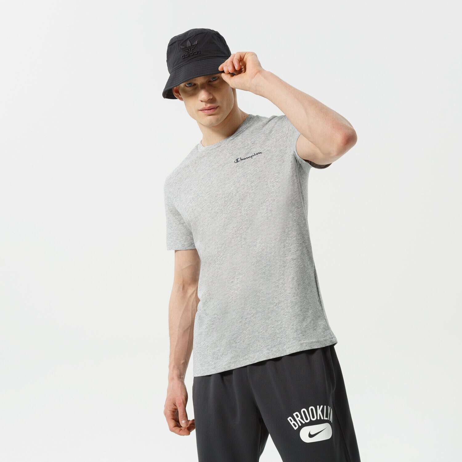 Koszulka, t-shirt sportowy męski CHAMPION T-SHIRT CREWNECK T-SHIRT 218281EM021 SZARY