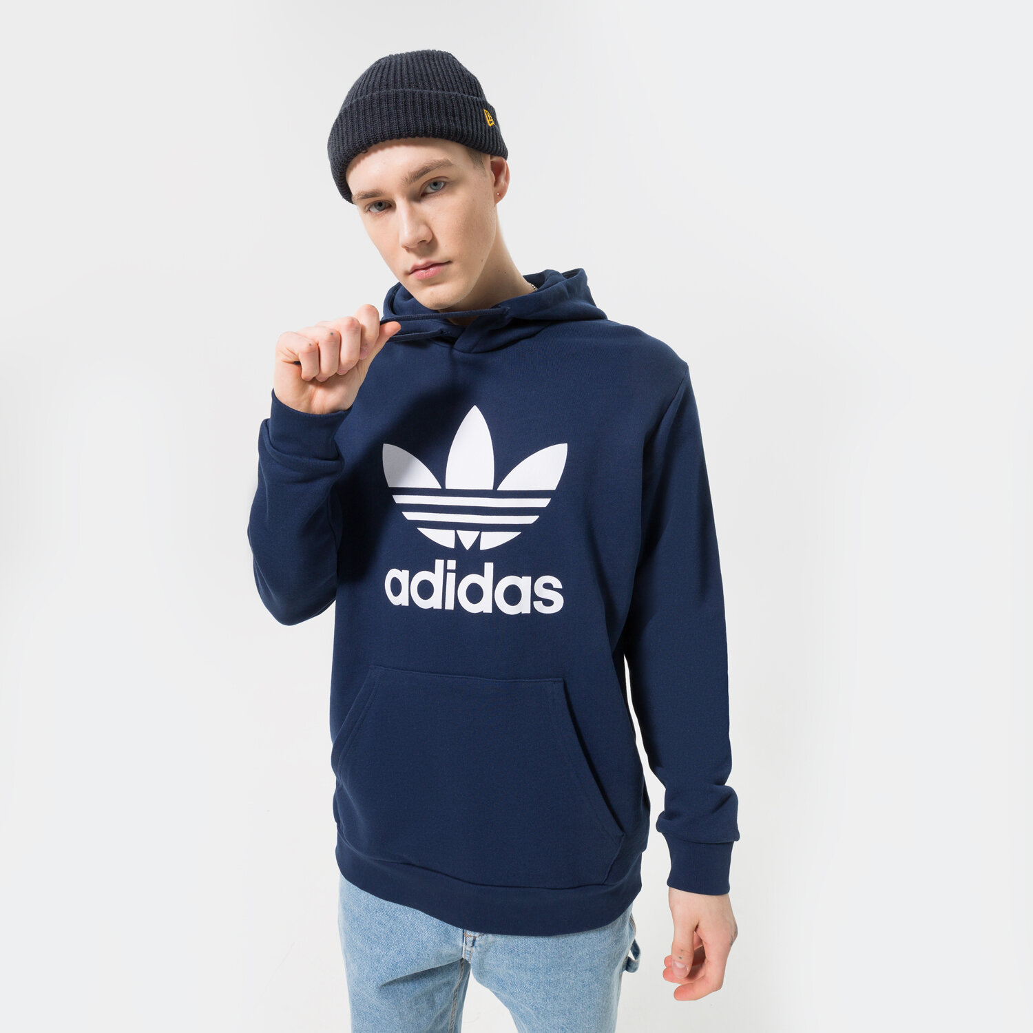 Bluza męska ADIDAS BLUZA Z KAPTUREM TREFOIL HOODY HK5298 NIEBIESKI