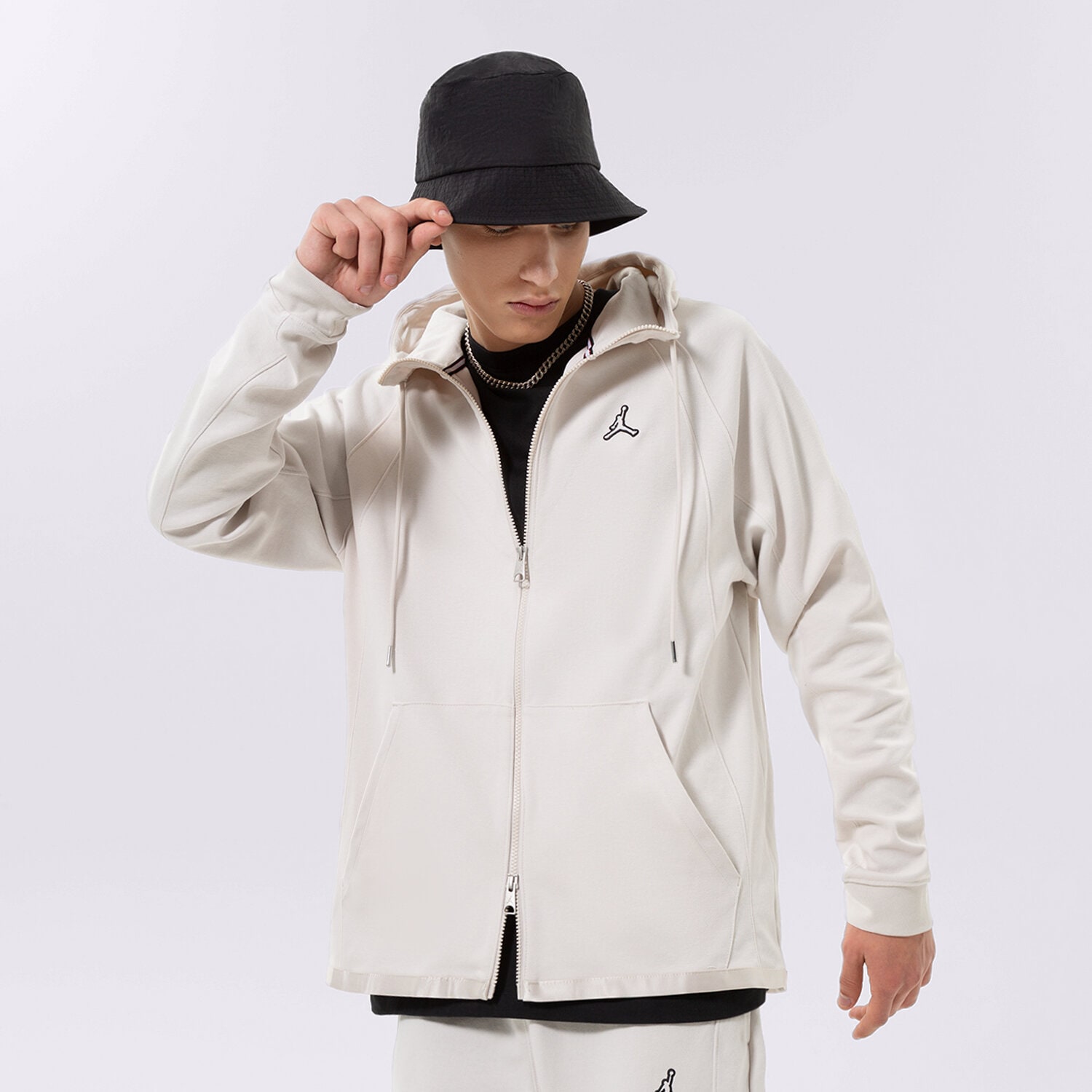 Bluza męska JORDAN BLUZA ROZPINANA Z KAPTUREM DJ0886-104 BIAŁY