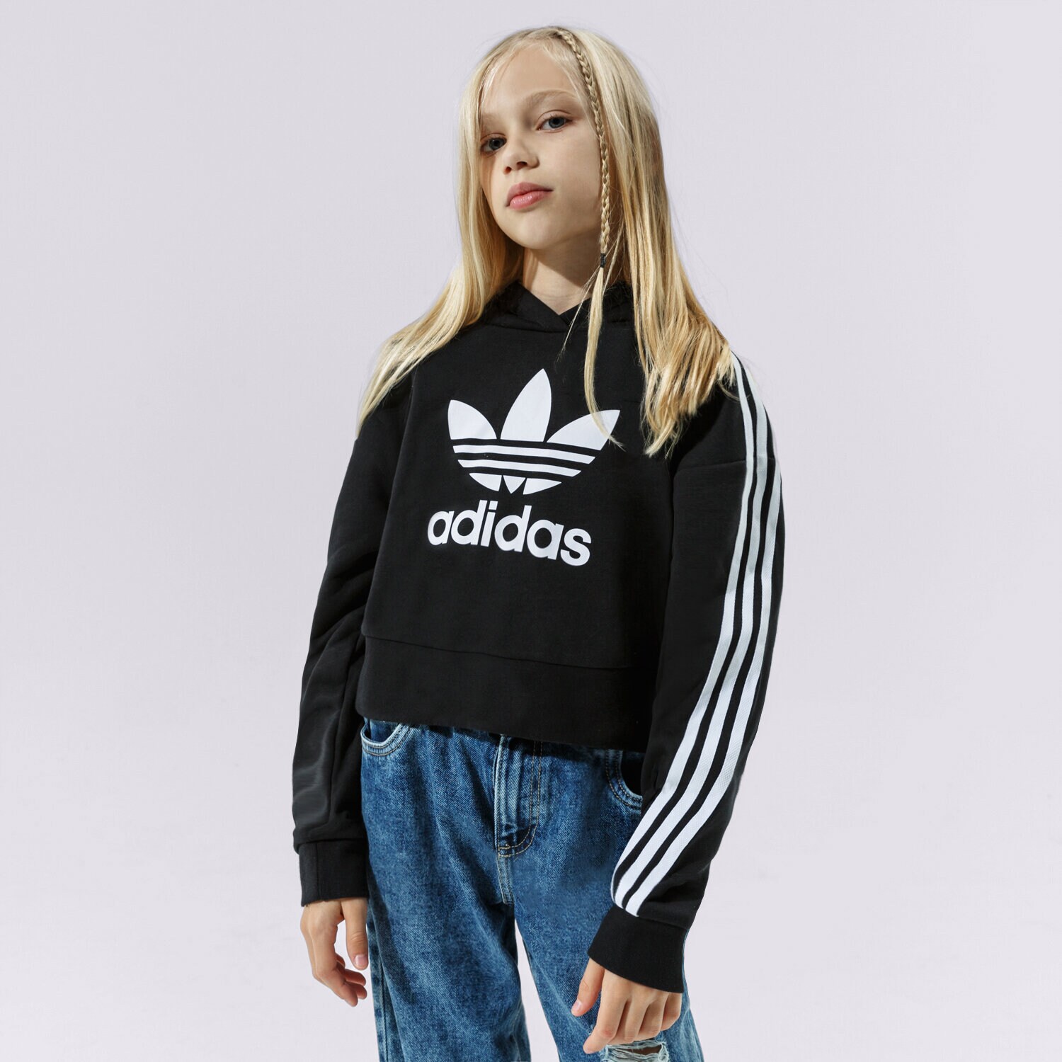 Sportowa bluza dziecięca ADIDAS BLUZA Z KAPTUREM CROPPED HOODIE GIRL H32337 CZARNY
