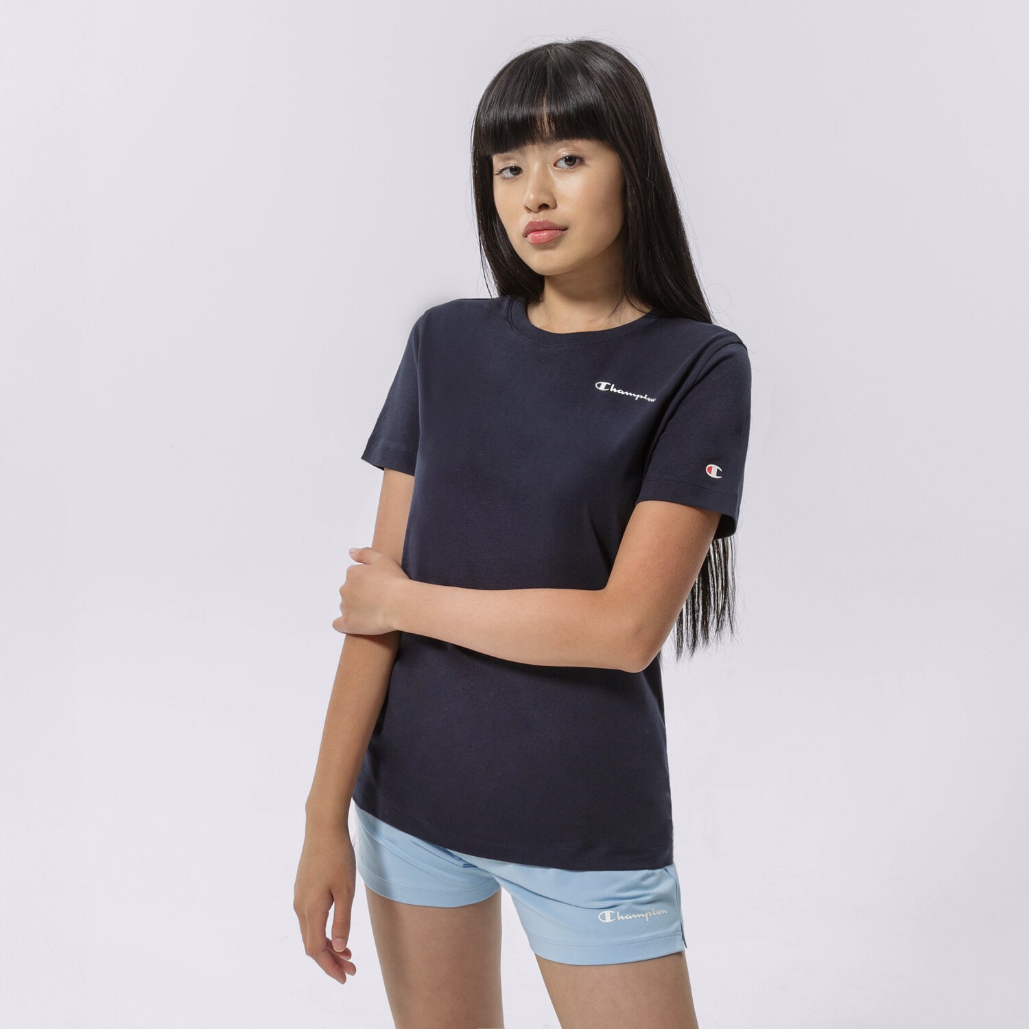 Koszulka, t-shirt damski CHAMPION T-SHIRT CREWNECK T-SHIRT 114912BS501 GRANATOWY