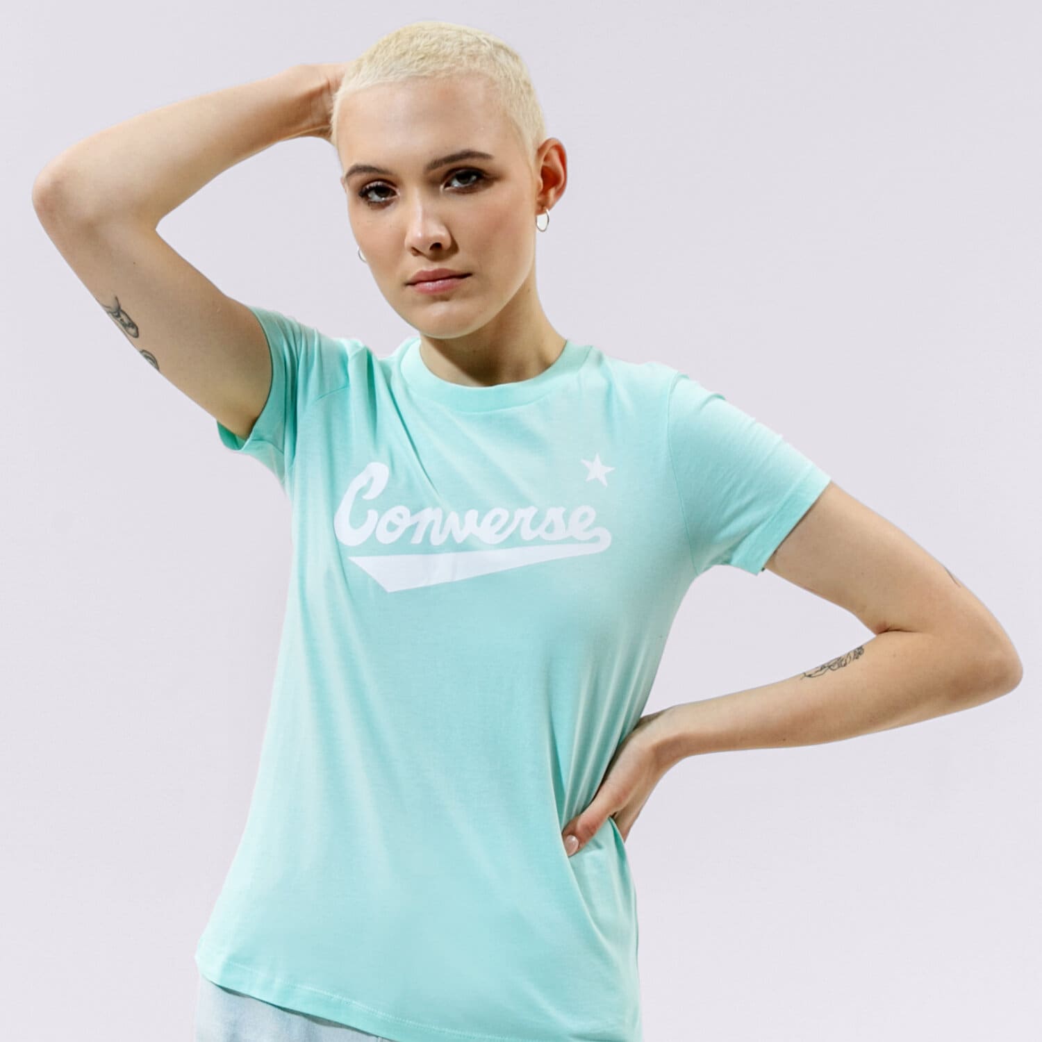 Koszulka, t-shirt damski CONVERSE T-SHIRT WMN NOVA CENTER FRONT LOGO TEE 10018268-A12 miętowy