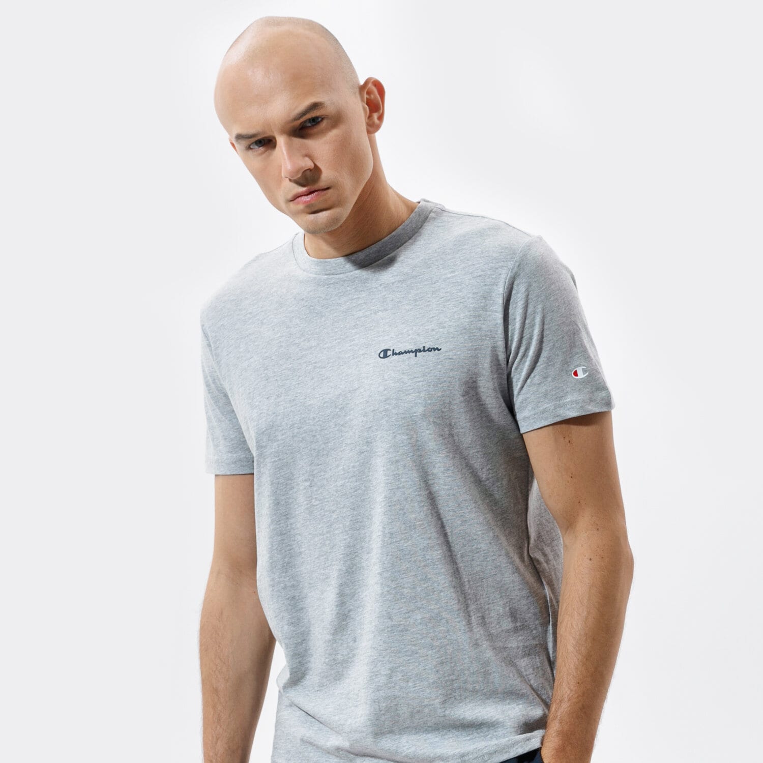 Koszulka, t-shirt sportowy męski CHAMPION T-SHIRT CREWNECK T-SHIRT 214153EM006 SZARY