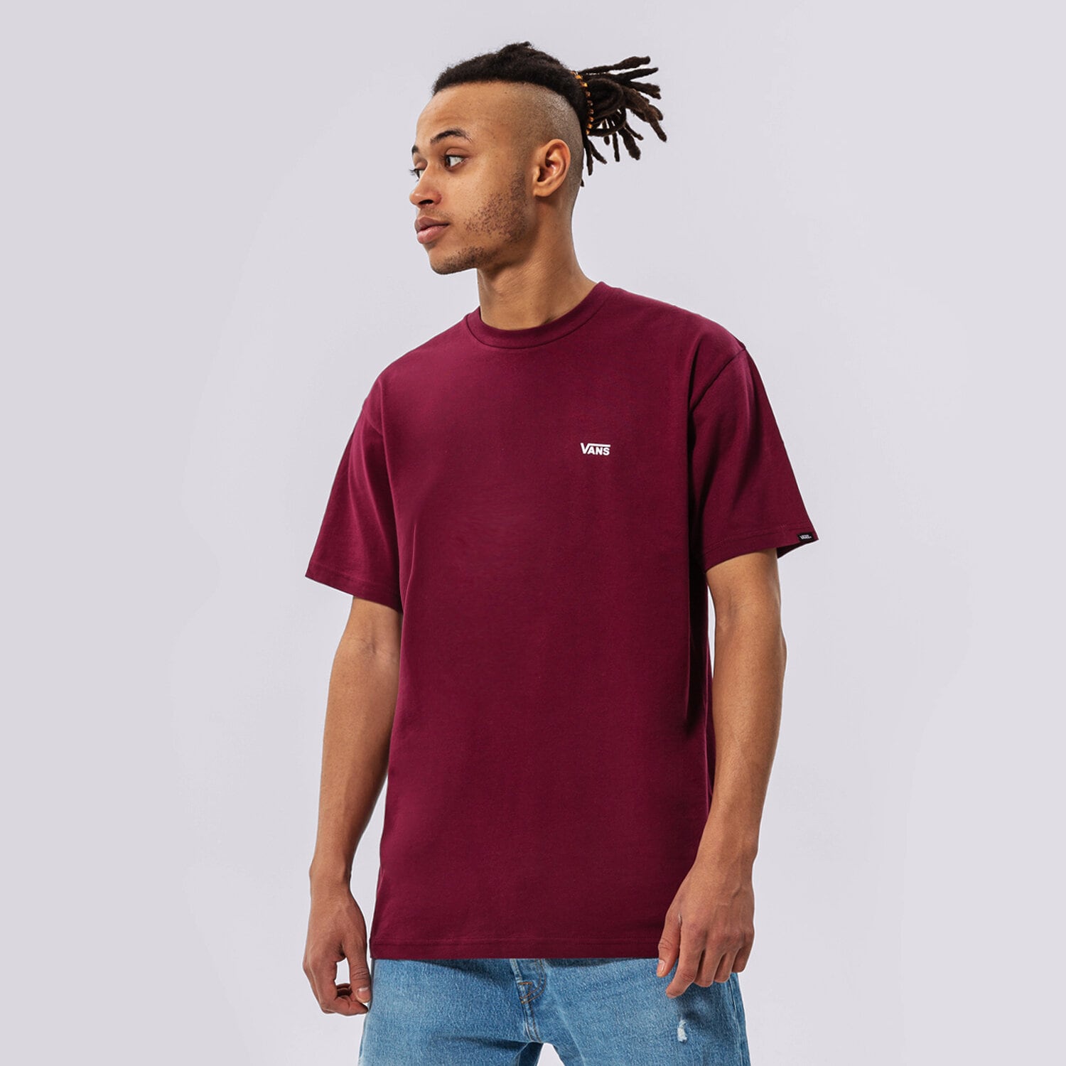 Koszulka, t-shirt sportowy męski VANS T-SHIRT MN LEFT CHEST LOGO TEE BURGUNDY VN0A3CZEBRG1 BORDOWY