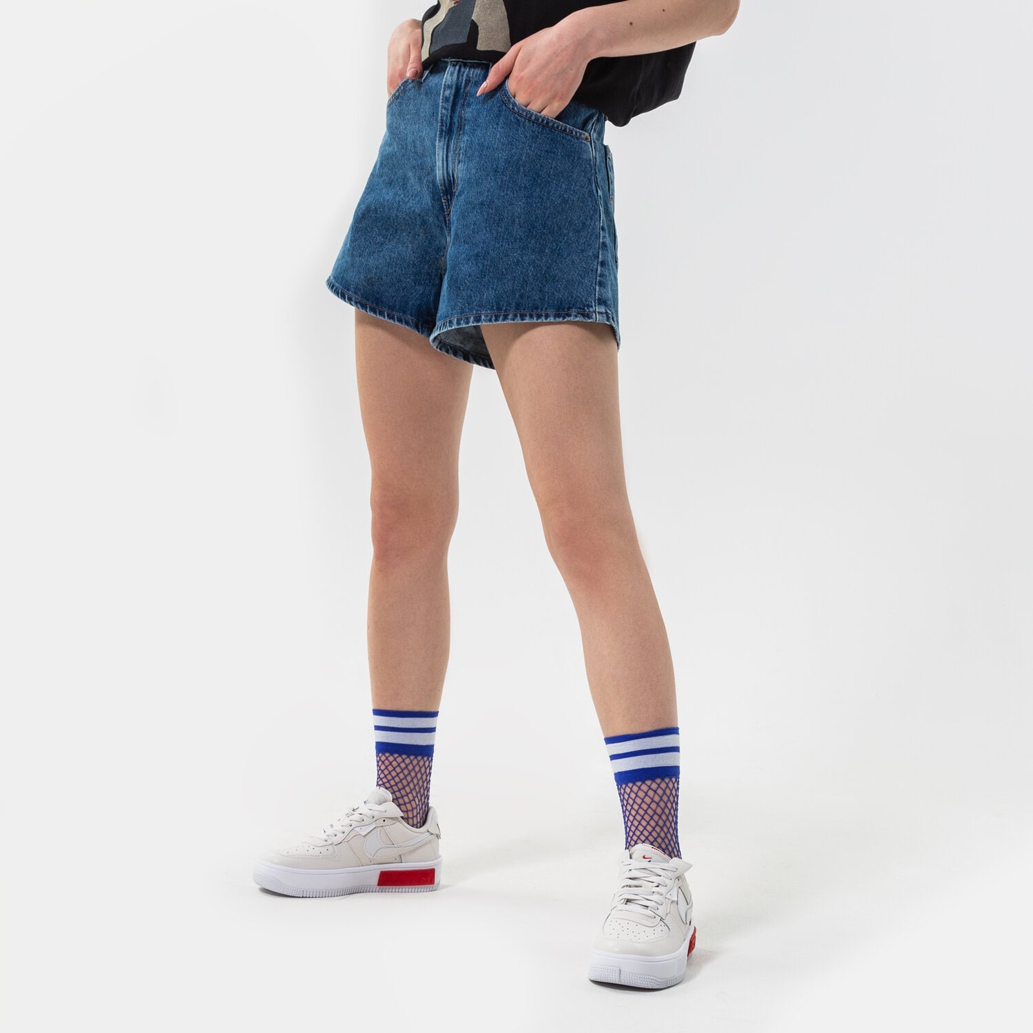 Krótkie spodenki, szorty damskie LEVI'S SZORTY HIGH WAISTED MOM SHORT A1965-0001 NIEBIESKI