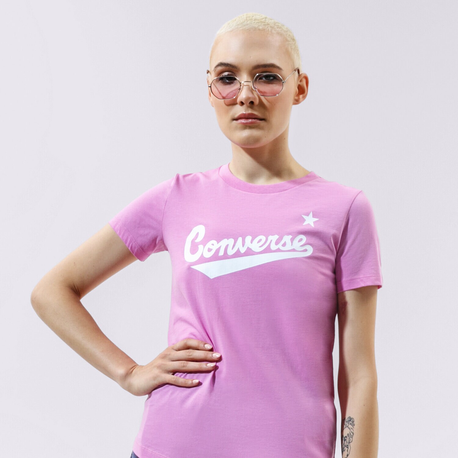 Koszulka, t-shirt damski CONVERSE T-SHIRT WMN NOVA CENTER FRONT LOGO TEE 10018268-A08 RÓŻOWY