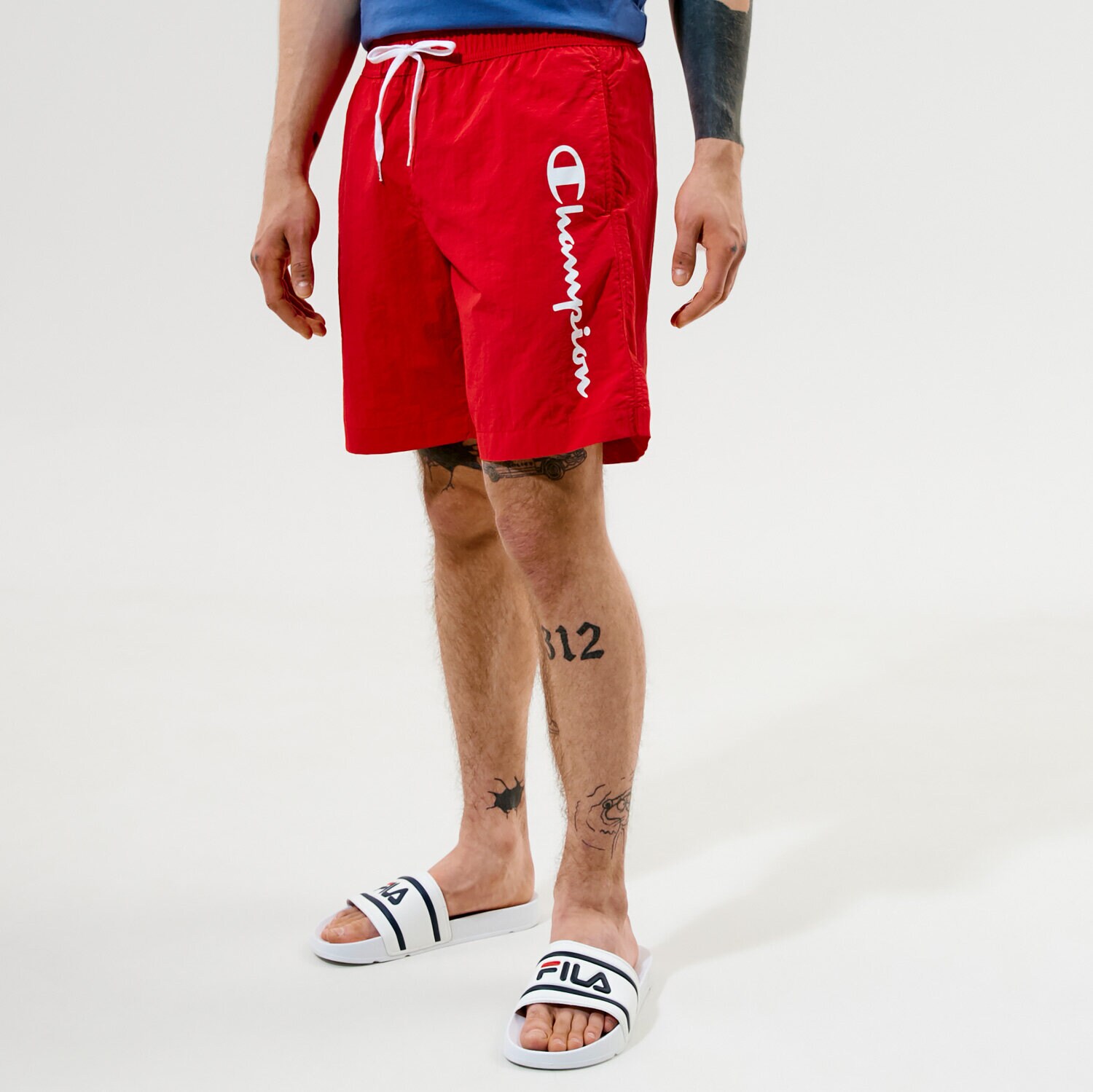 Krótkie spodenki, szorty męskie CHAMPION SZORTY BEACHSHORT 216068RS046 CZERWONY