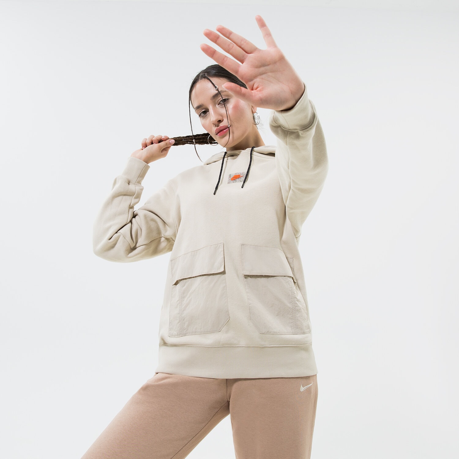 Bluza damska NIKE BLUZA Z KAPTUREM W NSW FLC PO HOODIE SU DX2324-206 BEŻOWY