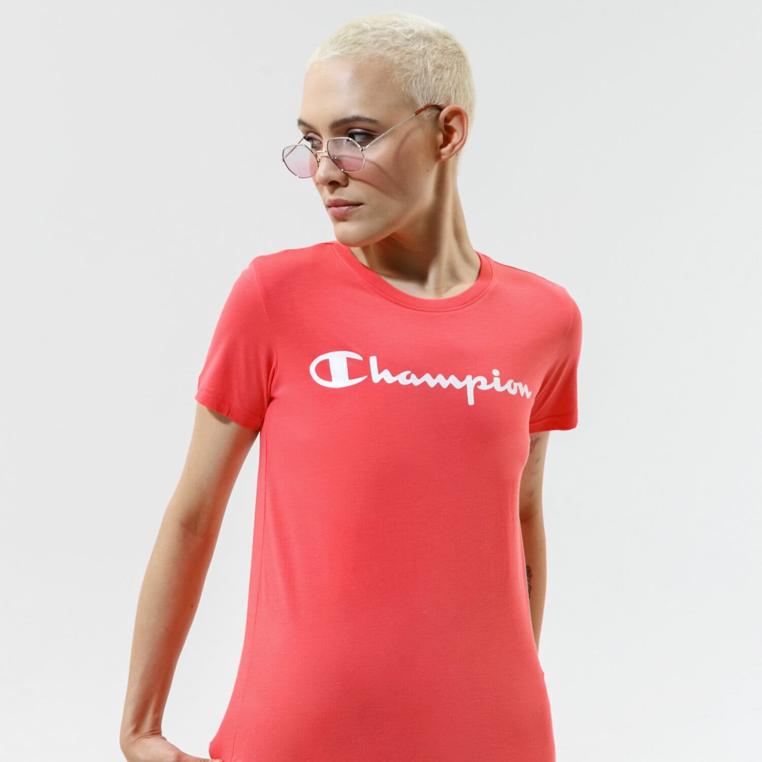 Koszulka, t-shirt damski CHAMPION T-SHIRT CREWNECK T-SHIRT 114780PS004 KORALOWY