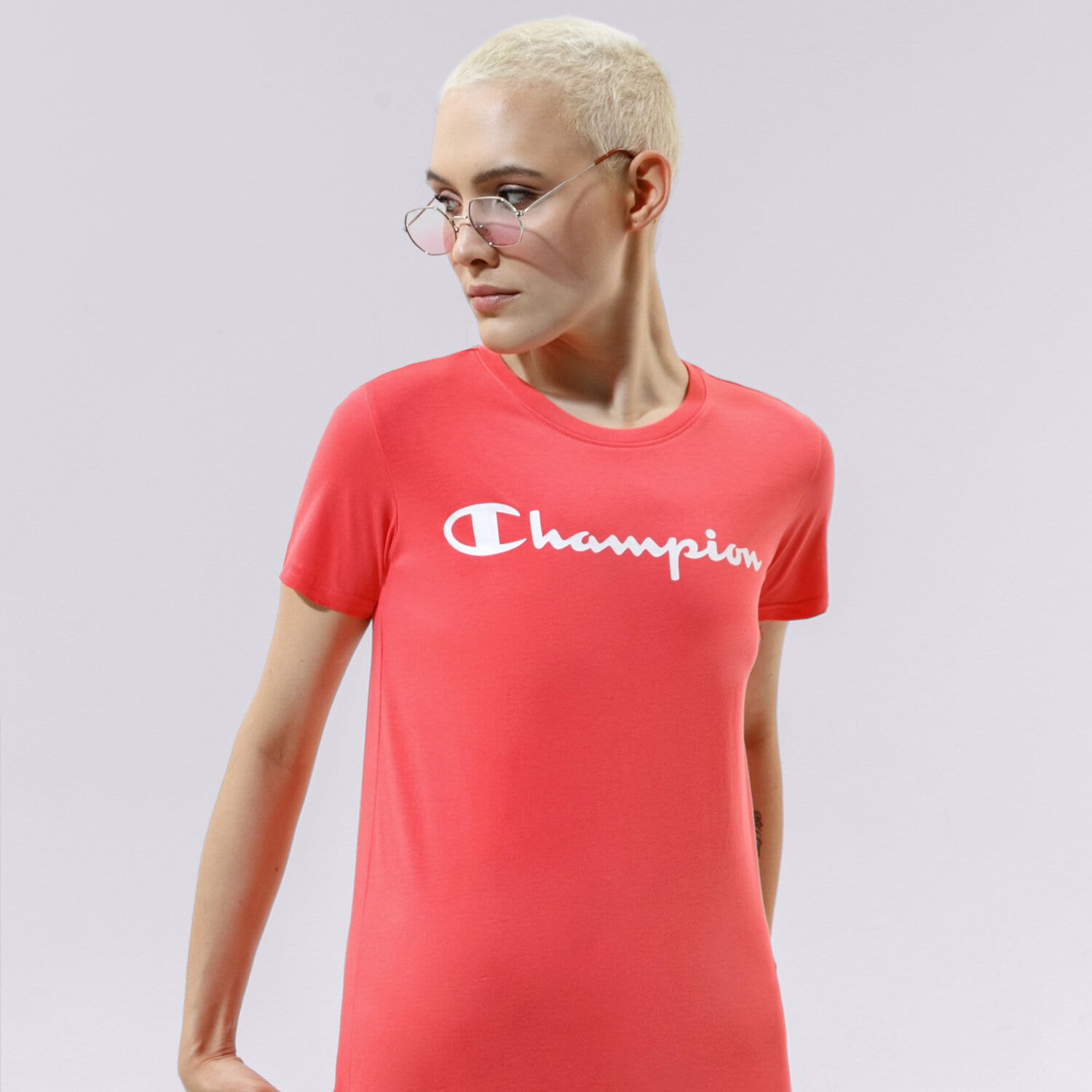 Koszulka, t-shirt damski CHAMPION T-SHIRT CREWNECK T-SHIRT 114780PS004 KORALOWY