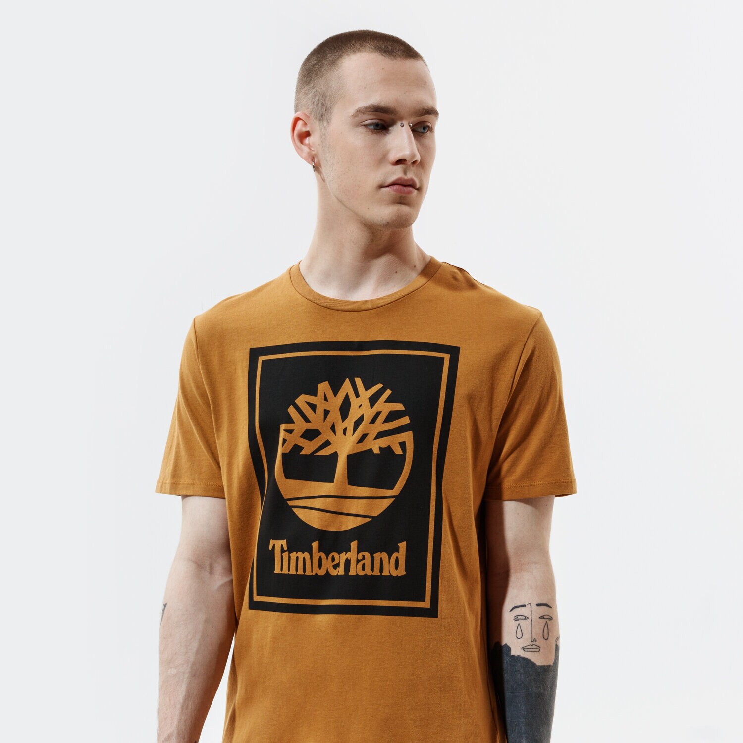 Koszulka, t-shirt sportowy męski TIMBERLAND T-SHIRT YC SS STACK LOGO TEE (REGULAR) STACK LOGO TB0A2AJ1P571 BRĄZOWY