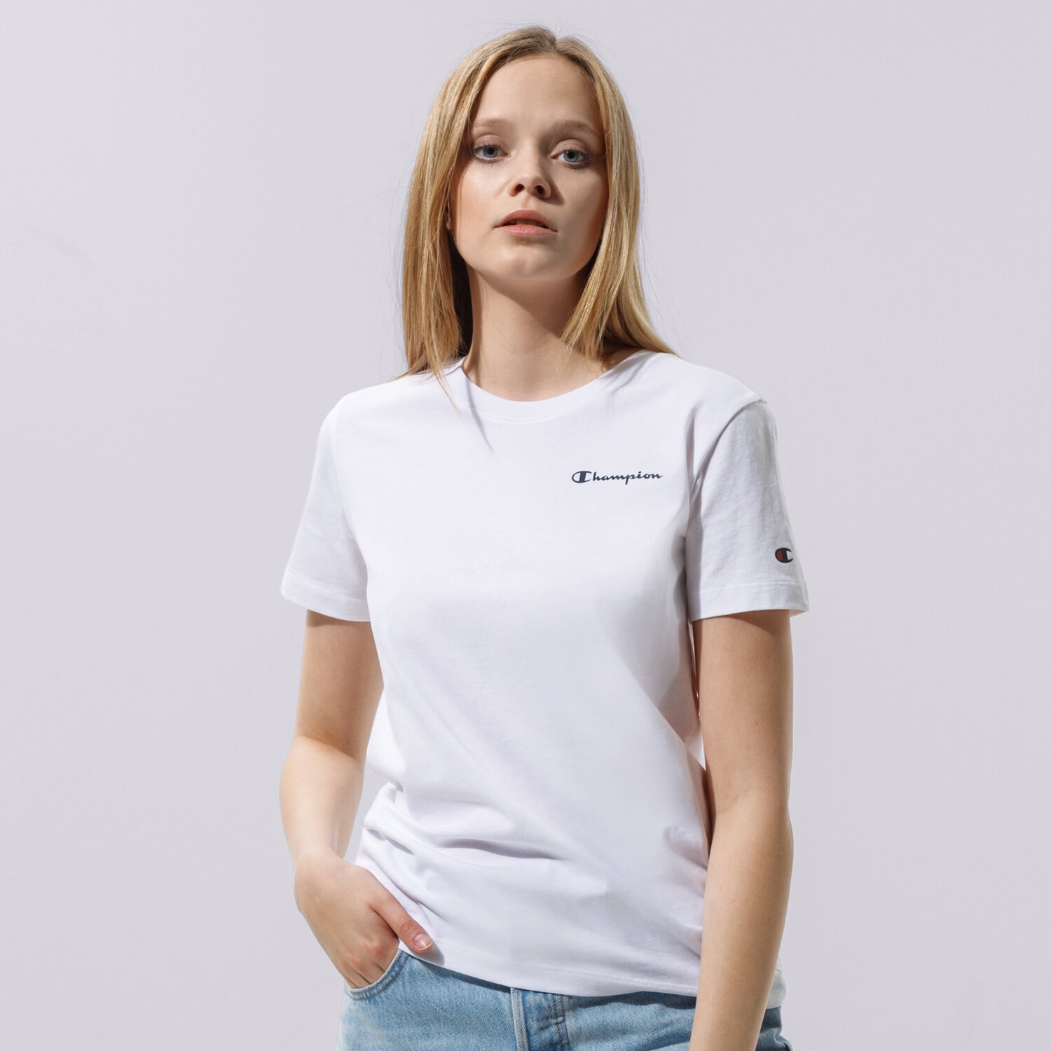 Koszulka, t-shirt damski CHAMPION T-SHIRT CREWNECK T-SHIRT 112605WW001 BIAŁY