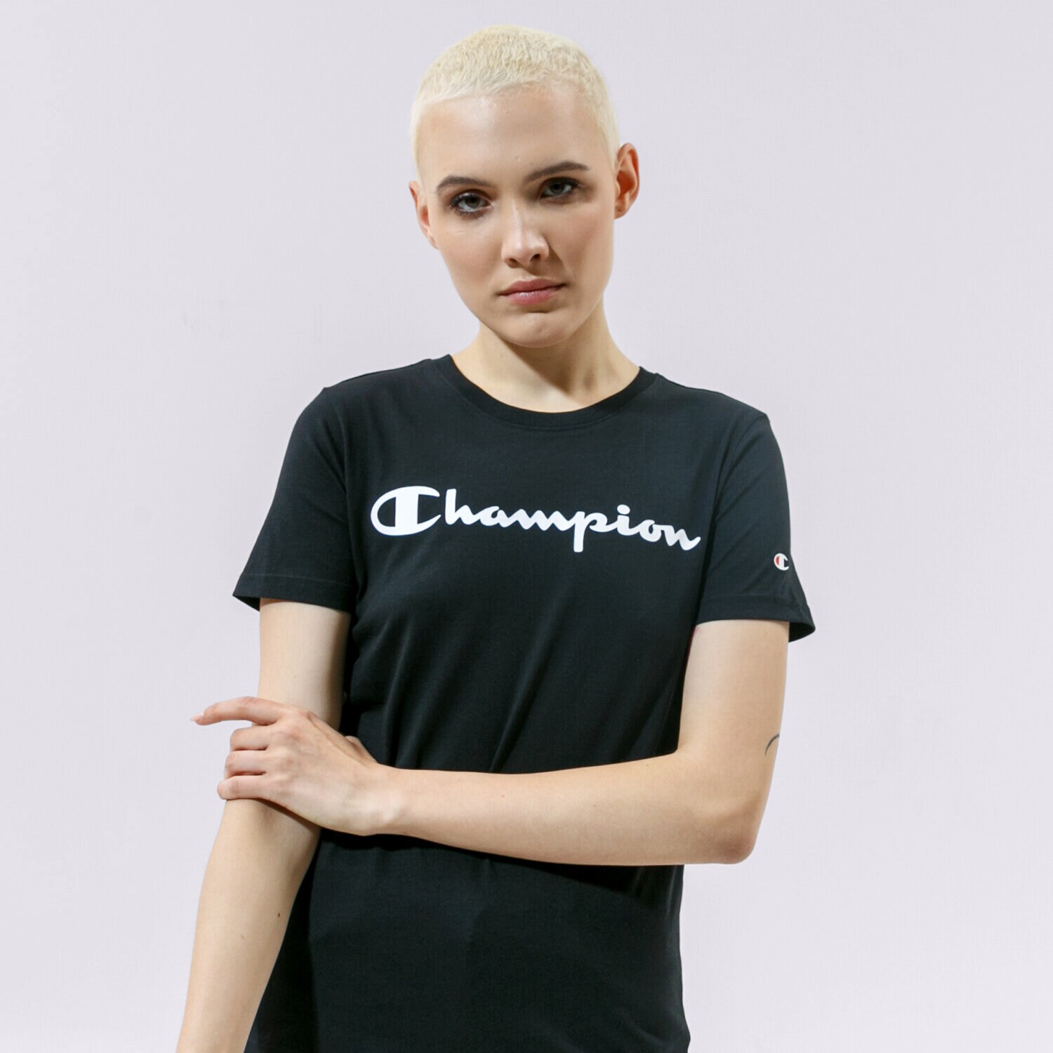 Koszulka, t-shirt damski CHAMPION T-SHIRT CREWNECK T-SHIRT 114780KK001 CZARNY