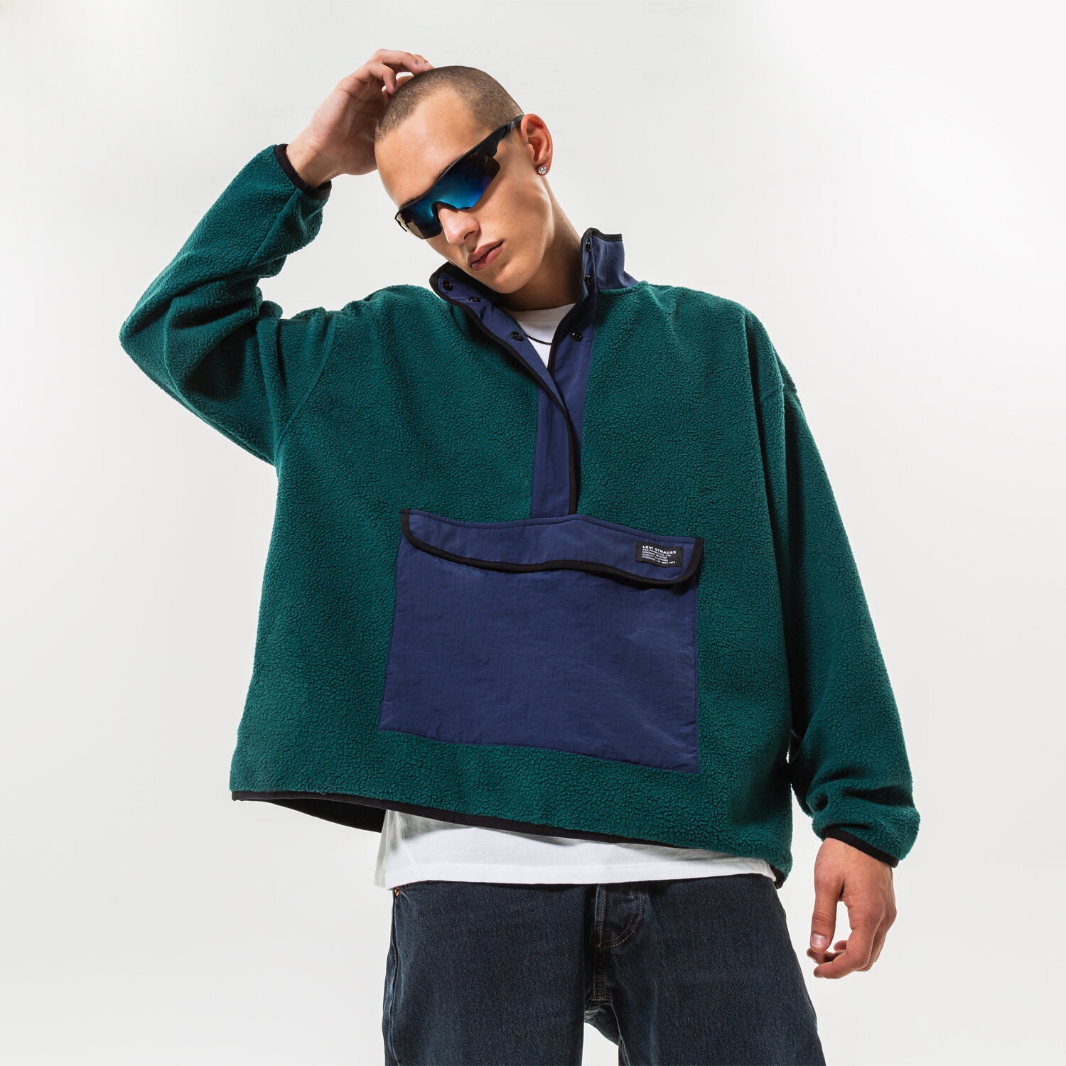 Bluza męska LEVI'S POLAR POLAR FLEECE MOCK NECK A3301-0001 ZIELONY