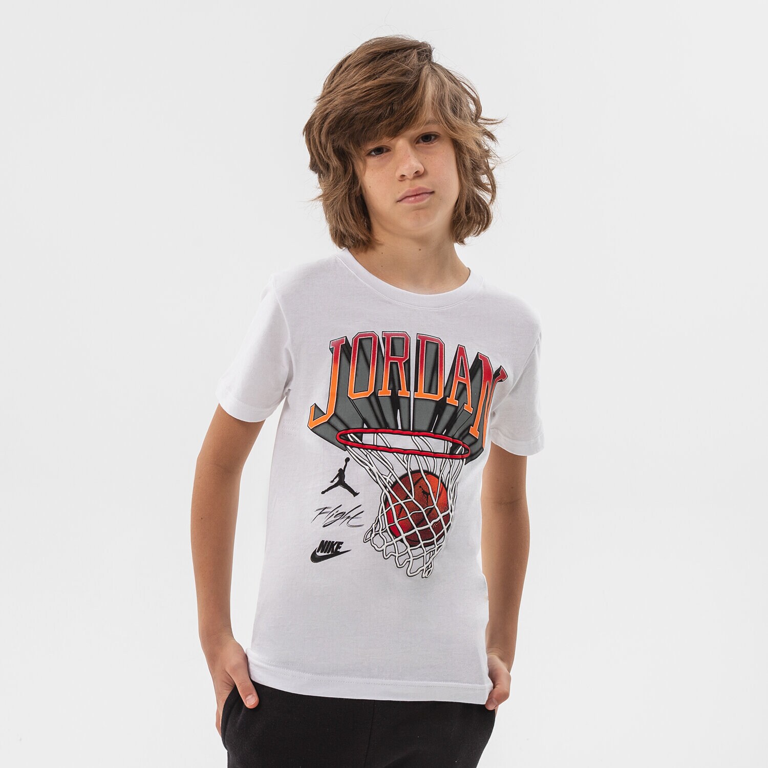 Koszulka, t-shirt dla dzieci JORDAN T-SHIRT HOOP STYLE T-SHIRT JUNIOR BOY 95B231-001 BIAŁY