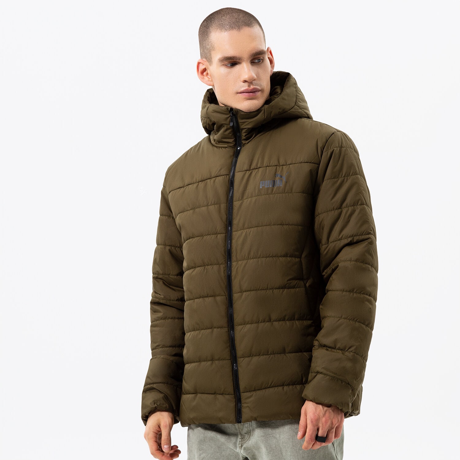 Kurtka zimowa męska PUMA KURTKA ZIMOWA ESS HOODED PADDED JACKET 848938 62 KHAKI