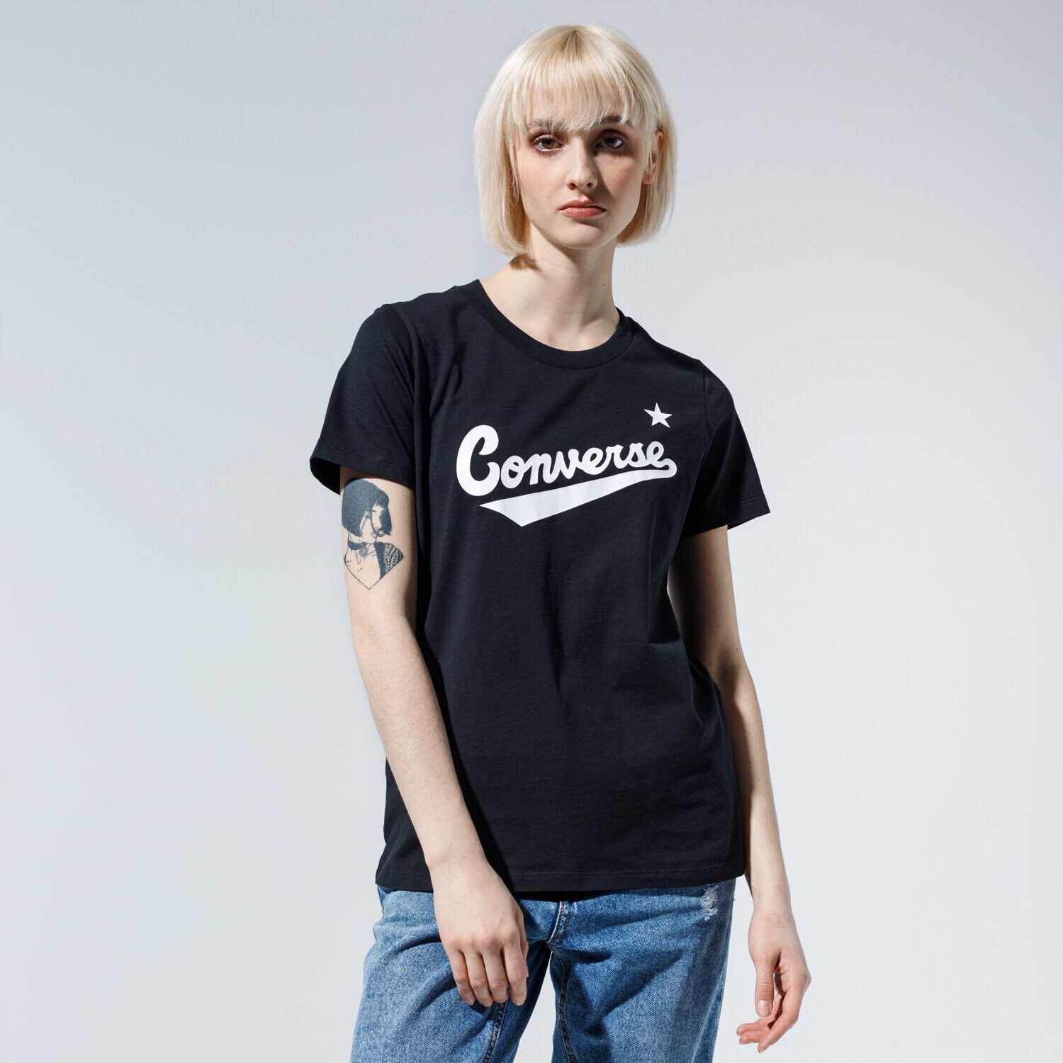 Koszulka, t-shirt damski CONVERSE T-SHIRT WMN NOVA CENTER FRONT LOGO TEE 10018268-A01 CZARNY