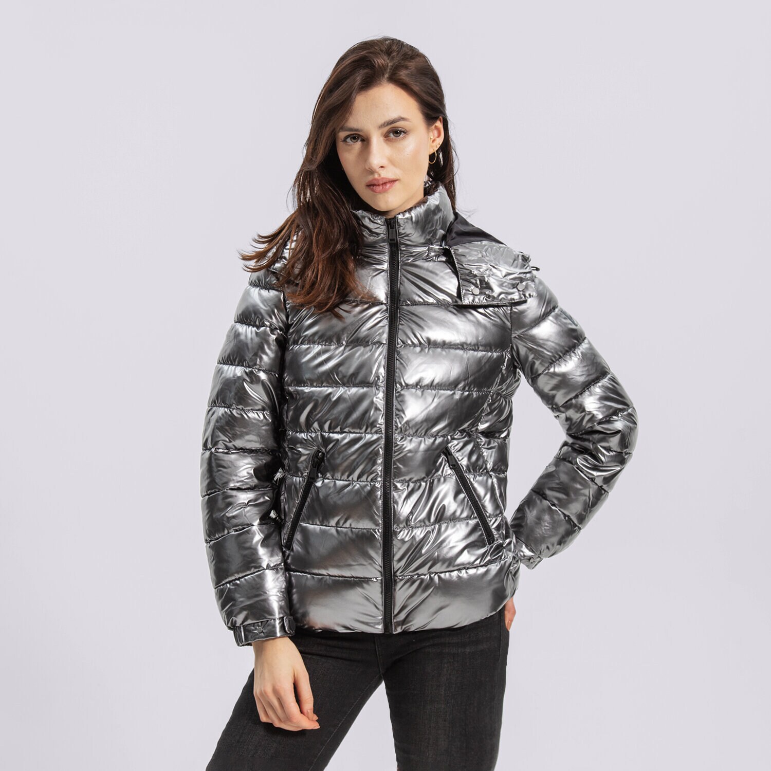 Kurtka zimowa damska GUESS KURTKA FIORENZA JACKET W1BL00WEB40SLVR SREBRNY
