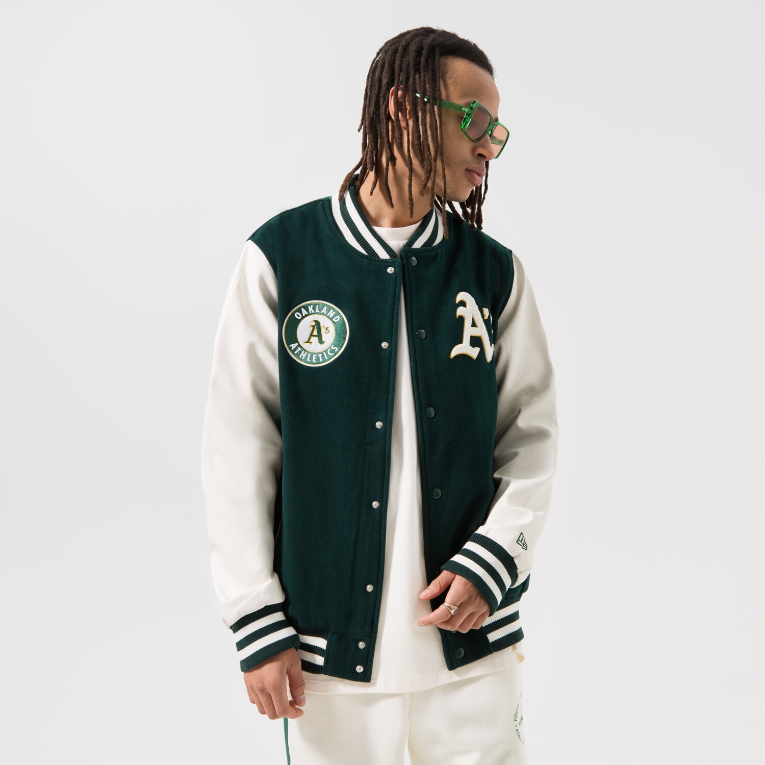 Kurtka wiosenna / jesienna męska NEW ERA KURTKA HERITAGE VARSITY ATHLETICS OAKLAND ATHLETICS 60332219 ZIELONY