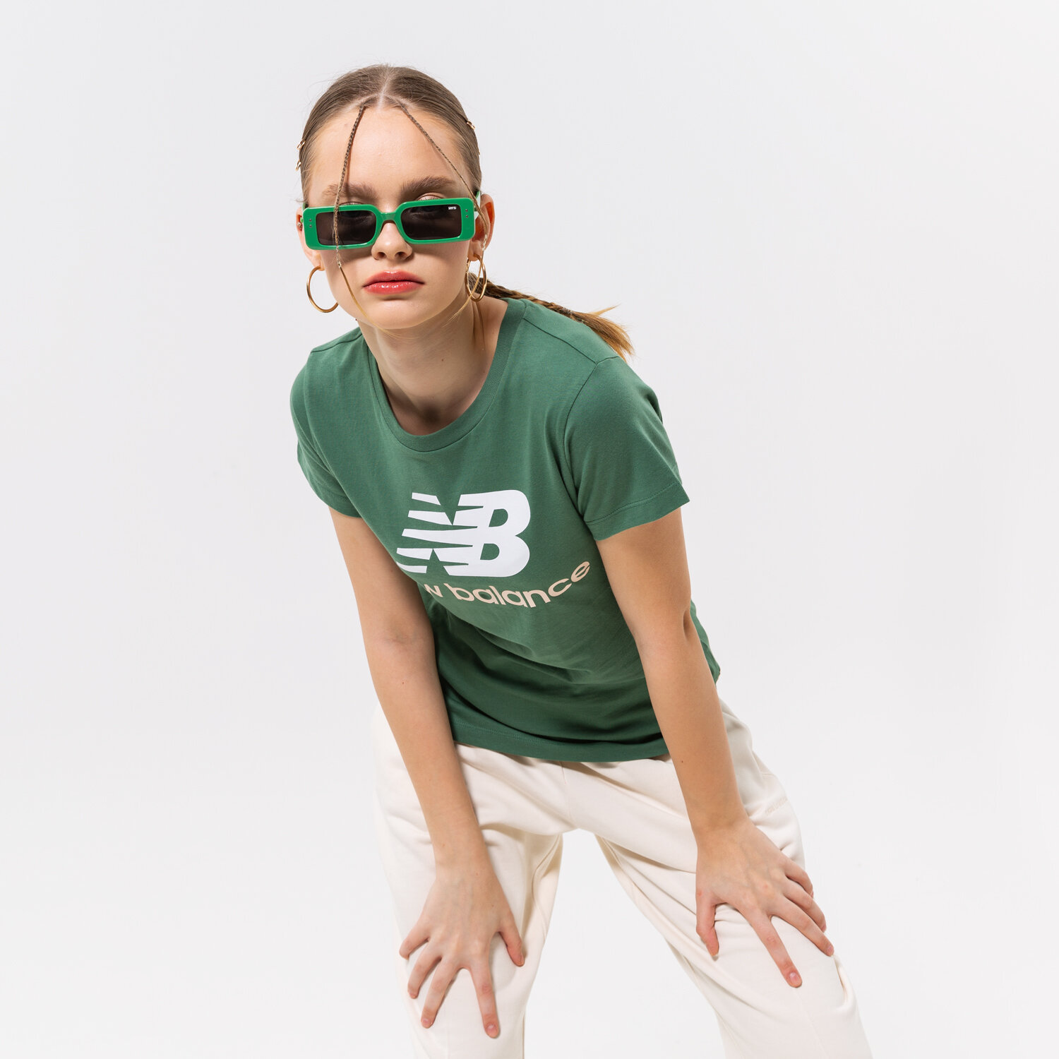 Koszulka, t-shirt damski NEW BALANCE T-SHIRT NB ESSENTIALS STACKED LOGO TEE WT91546JD ZIELONY