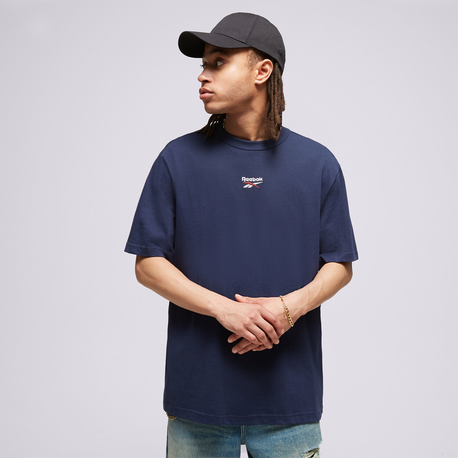 Koszulka, t-shirt sportowy męski REEBOK T-SHIRT CL SV TEE HS7154 GRANATOWY