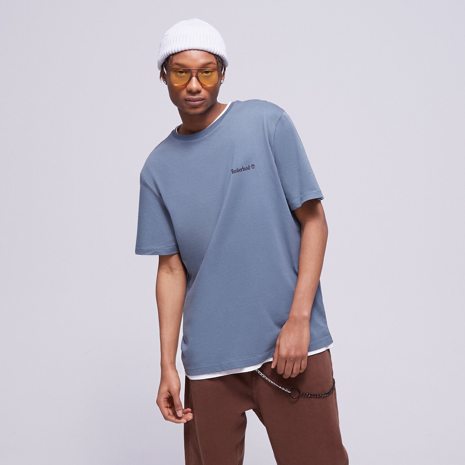 Koszulka, t-shirt sportowy męski TIMBERLAND T-SHIRT SMALL LOGO PRINT TB0A5PGZDH31 NIEBIESKI