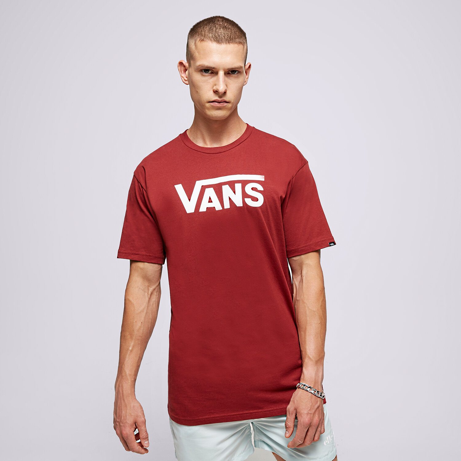 Koszulka, t-shirt sportowy męski VANS T-SHIRT MN VANS CLASSIC SYRAH-WHITE VN000GGGBWD1 BORDOWY