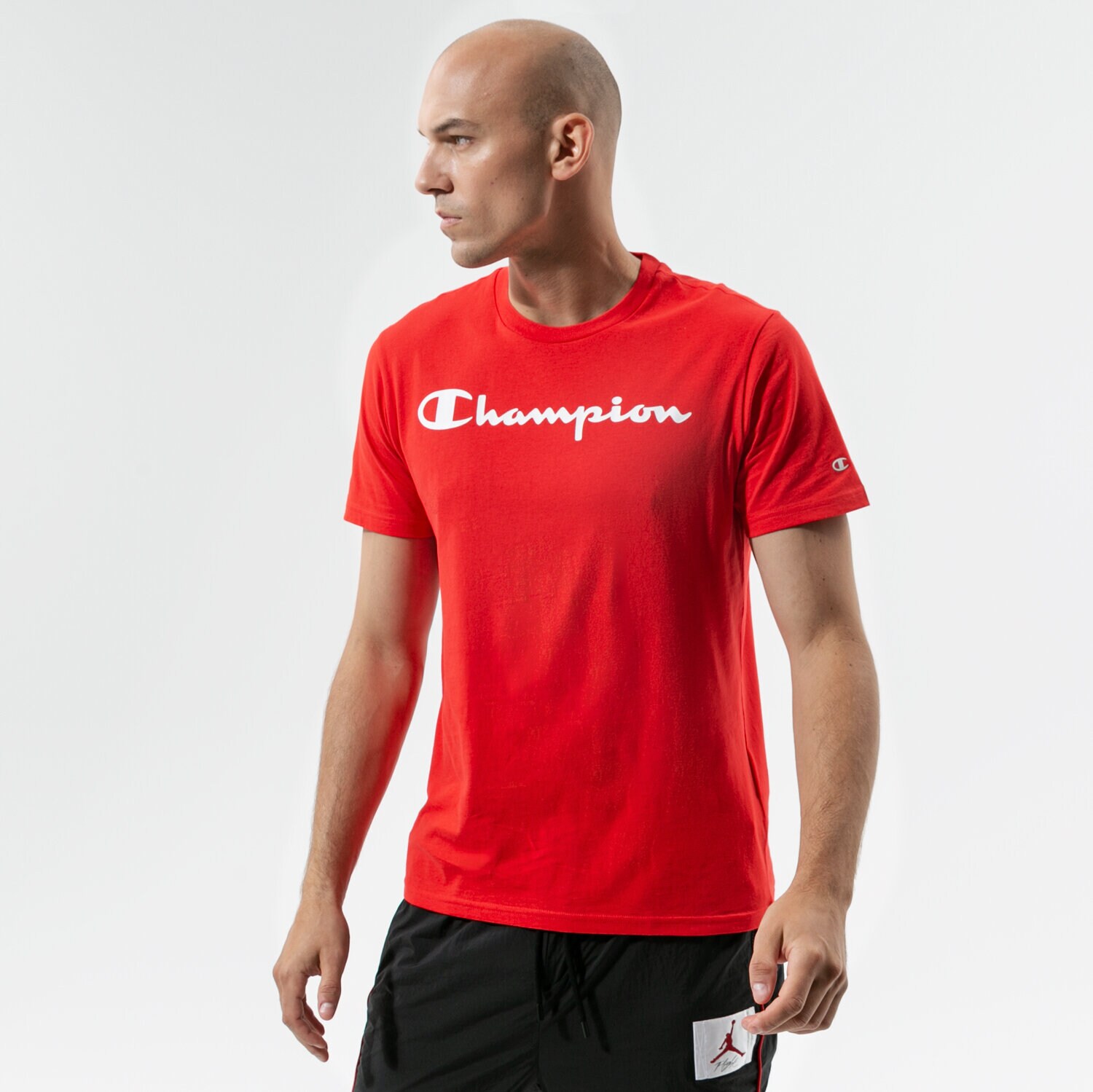 Koszulka, t-shirt sportowy męski CHAMPION T-SHIRT CREWNECK T-SHIRT 216957RS046 CZERWONY
