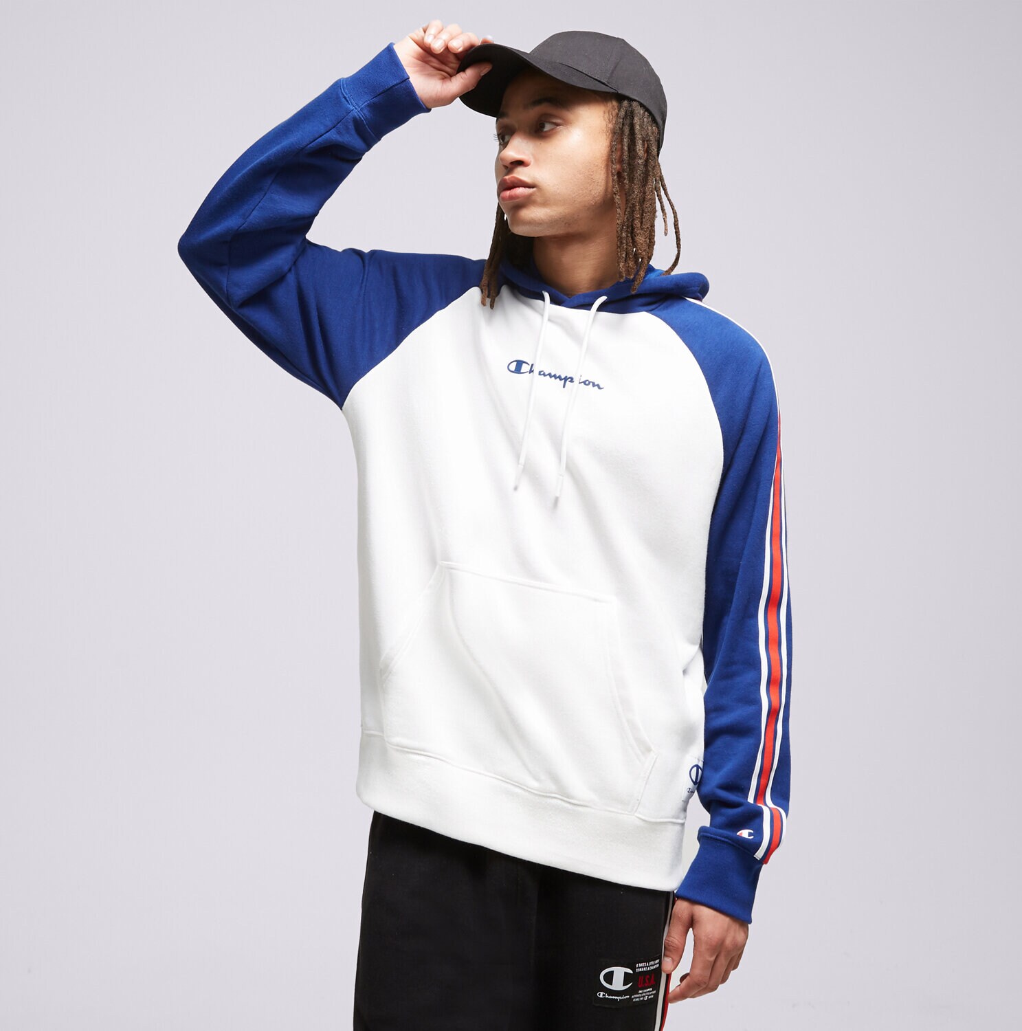 Bluza męska CHAMPION BLUZA Z KAPTUREM HOODED SWEATSHIRT 218765WW001 BIAŁY