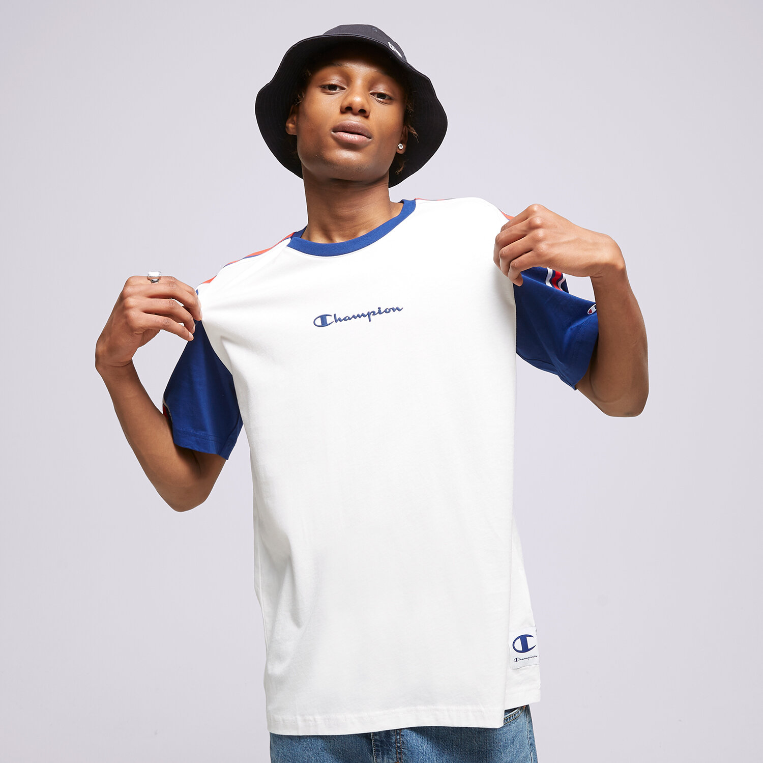 Koszulka, t-shirt sportowy męski CHAMPION T-SHIRT CREWNECK T-SHIRT 218768WW001 BIAŁY